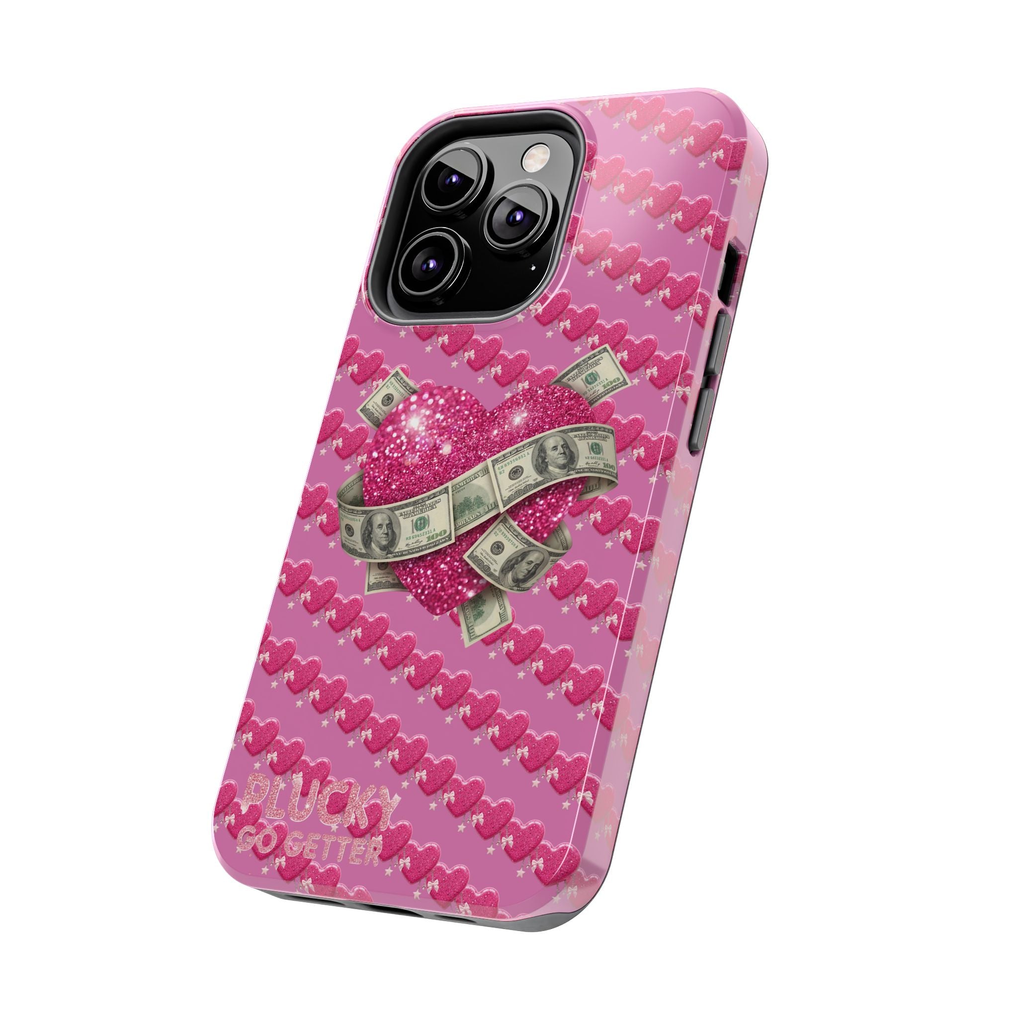 Pink Glitter Heart Phone Case with Cash Wrap — Tough Protective iPhone Case