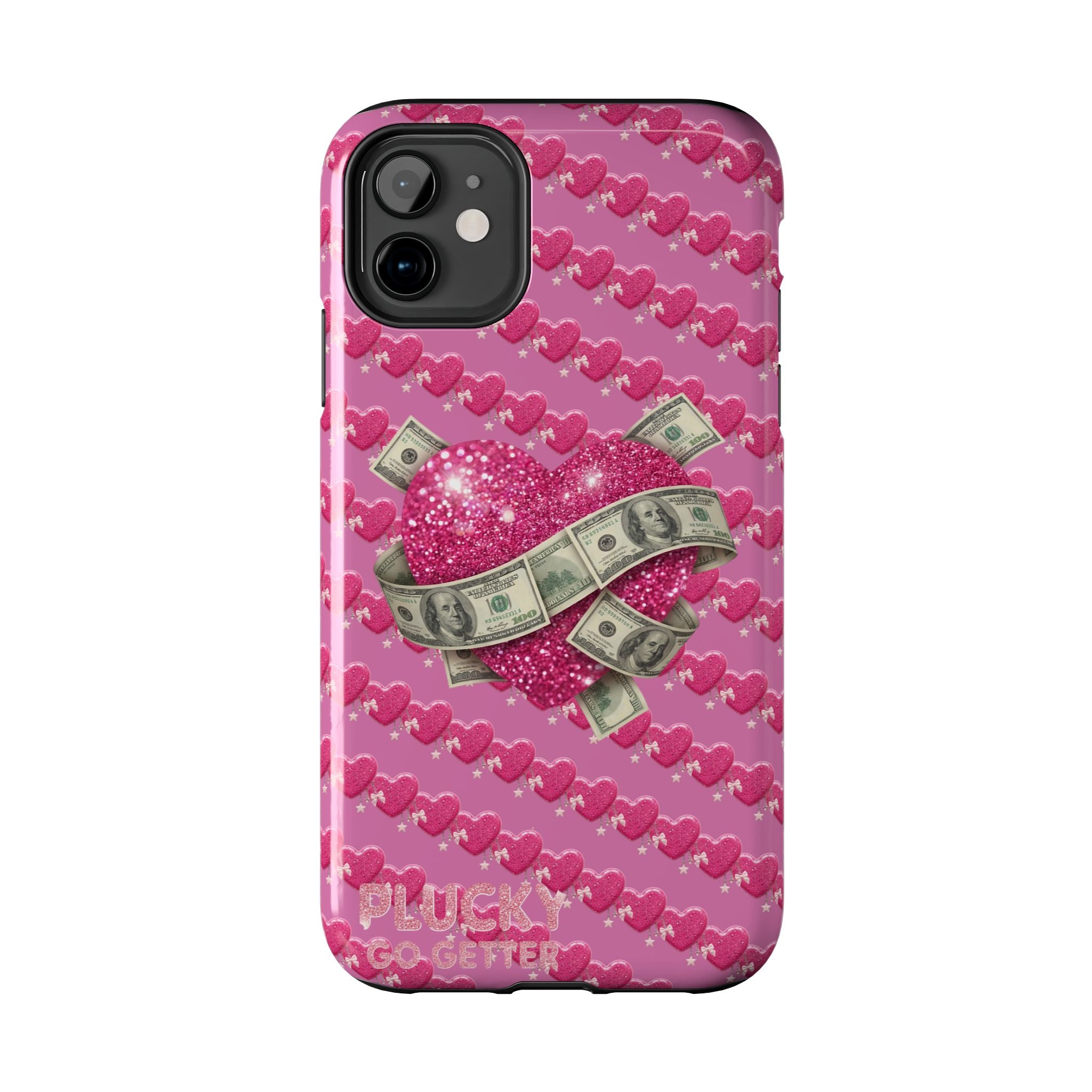 Pink Glitter Heart Phone Case with Cash Wrap — Tough Protective iPhone Case