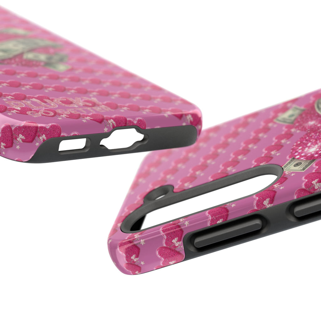 Pink Glitter Heart Phone Case with Cash Wrap — Tough Protective iPhone Case