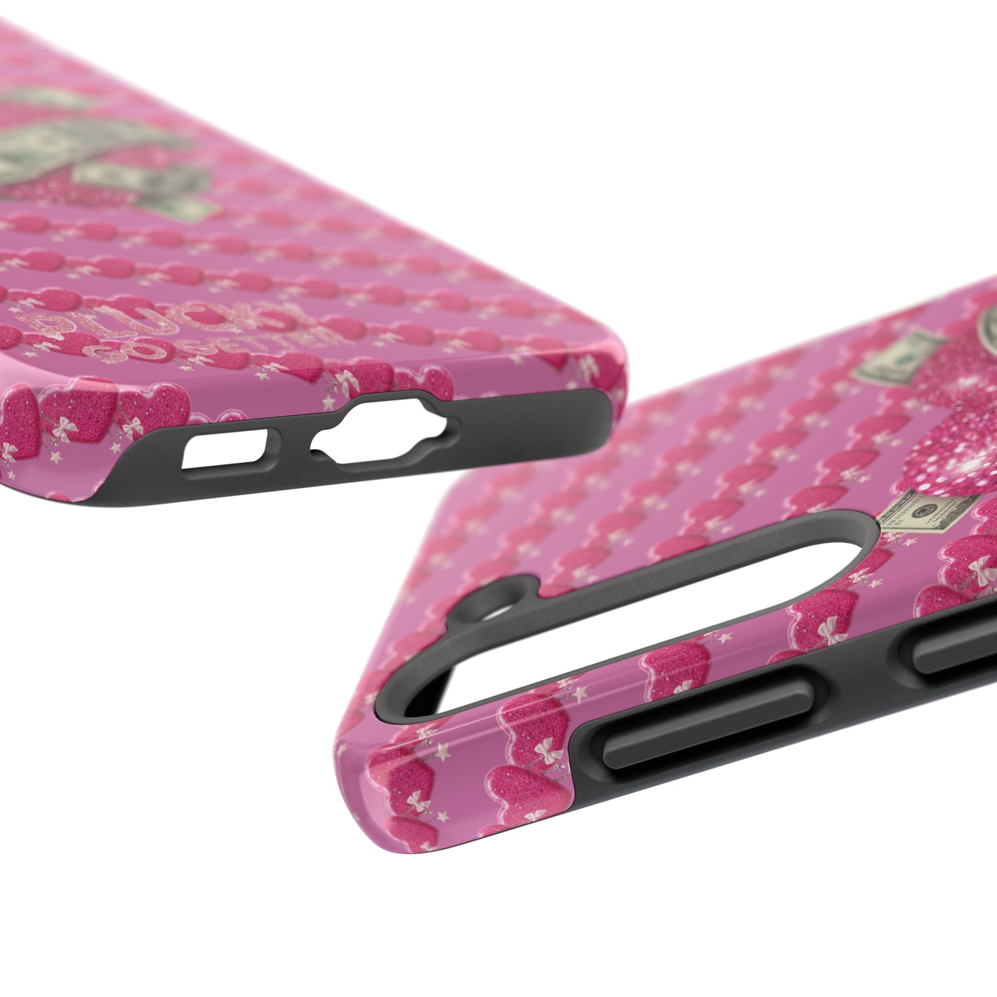 Pink Glitter Heart Phone Case with Cash Wrap — Tough Protective iPhone Case