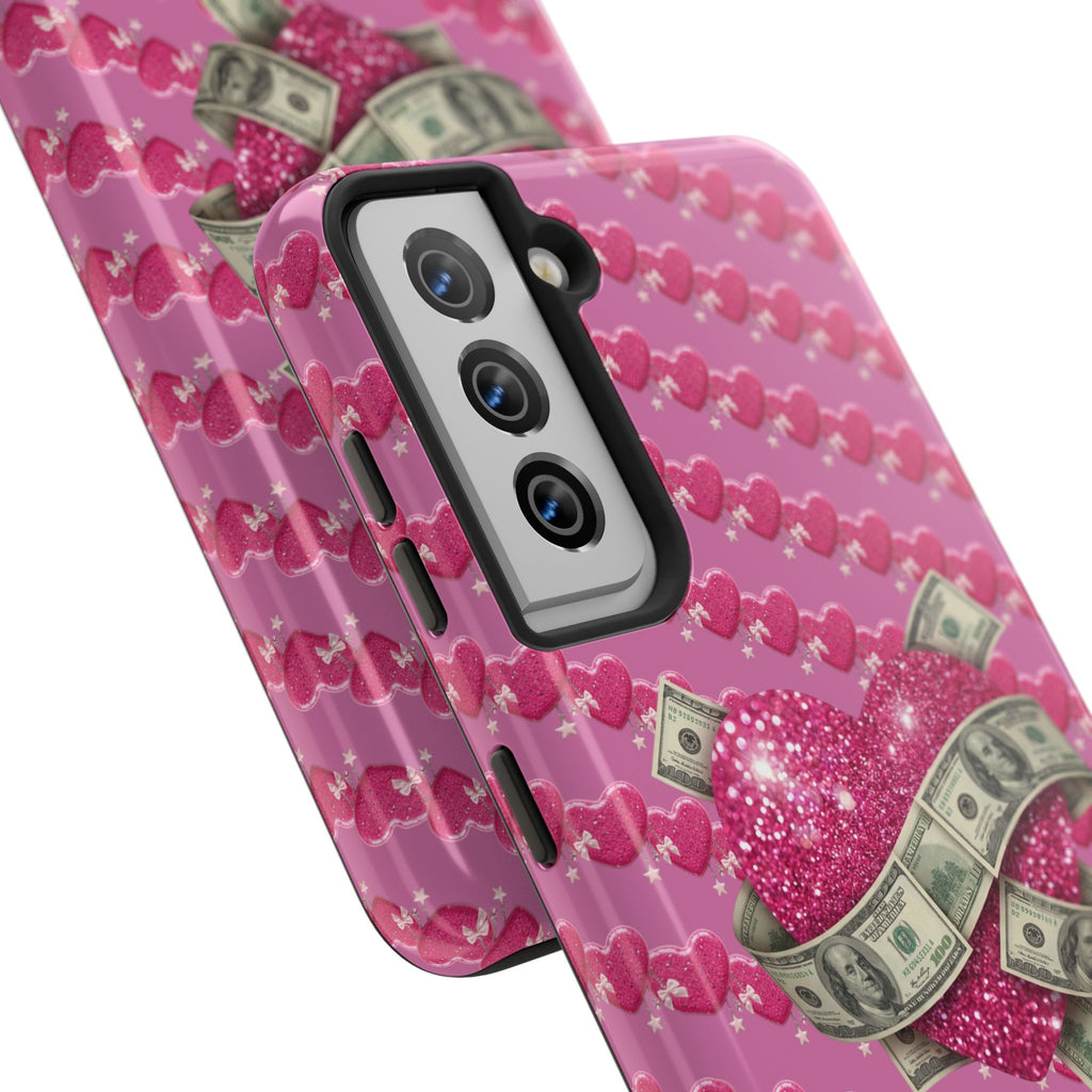 Pink Glitter Heart Phone Case with Cash Wrap — Tough Protective iPhone Case