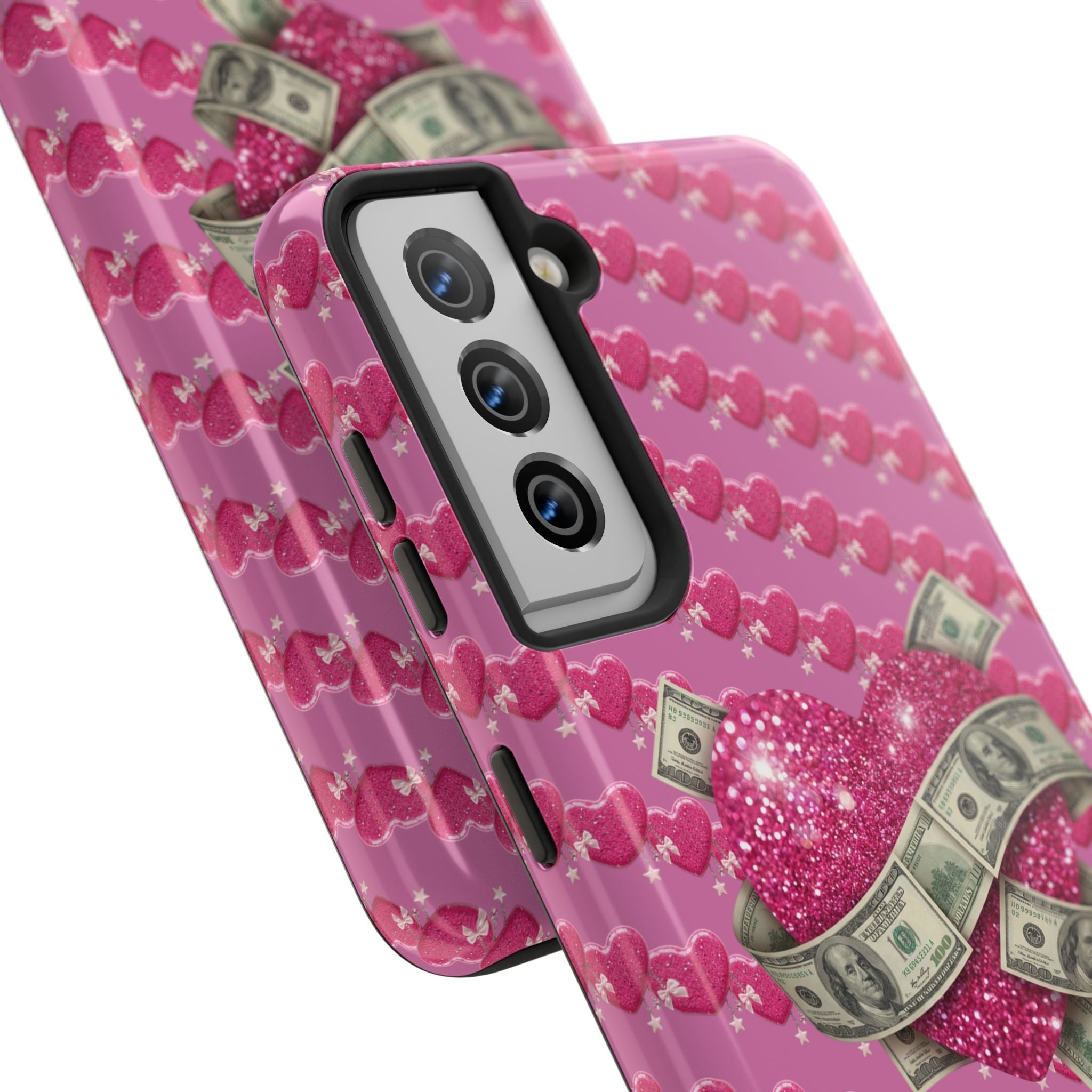 Pink Glitter Heart Phone Case with Cash Wrap — Tough Protective iPhone Case