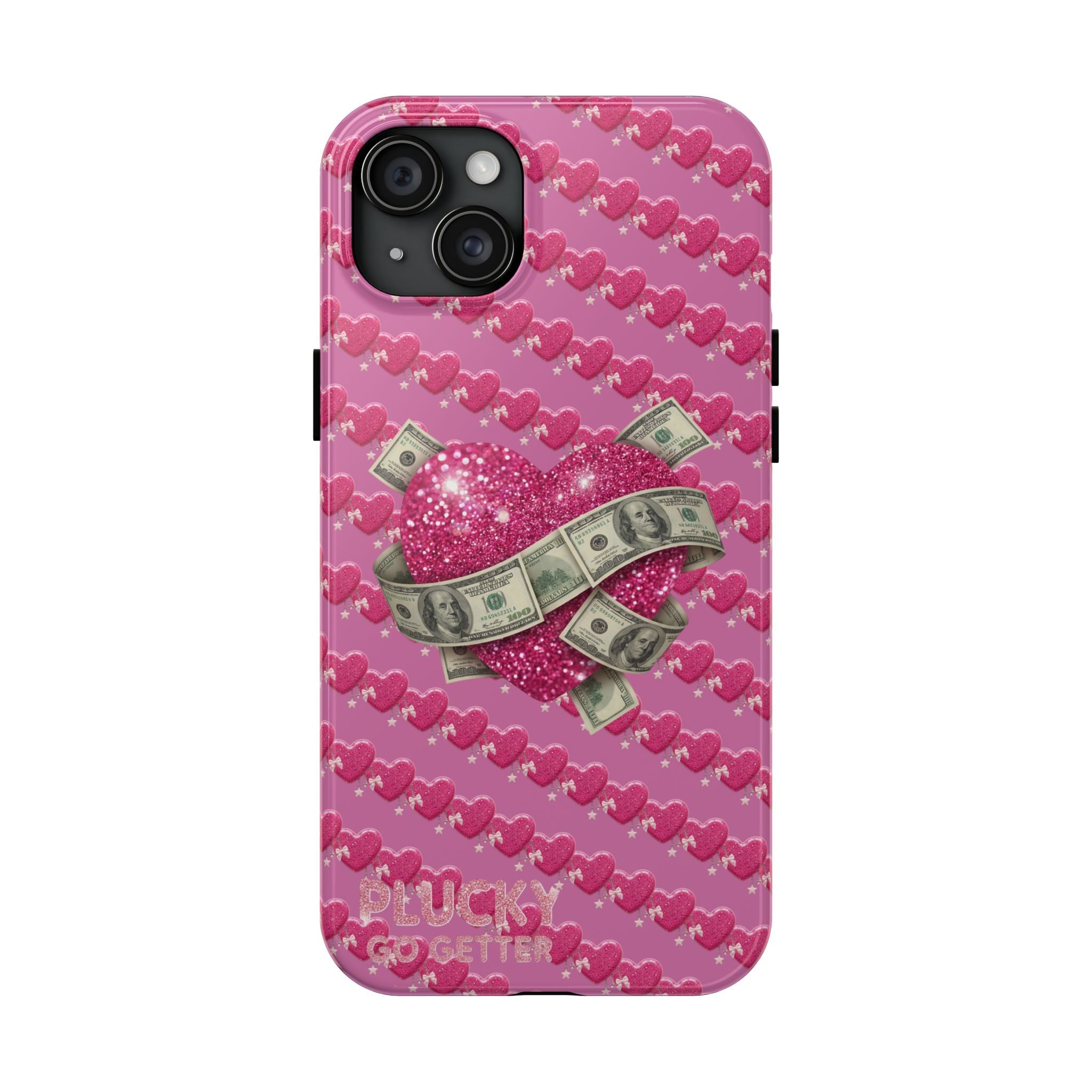 Pink Glitter Heart Phone Case with Cash Wrap — Tough Protective iPhone Case