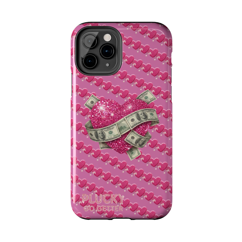 Pink Glitter Heart Phone Case with Cash Wrap — Tough Protective iPhone Case