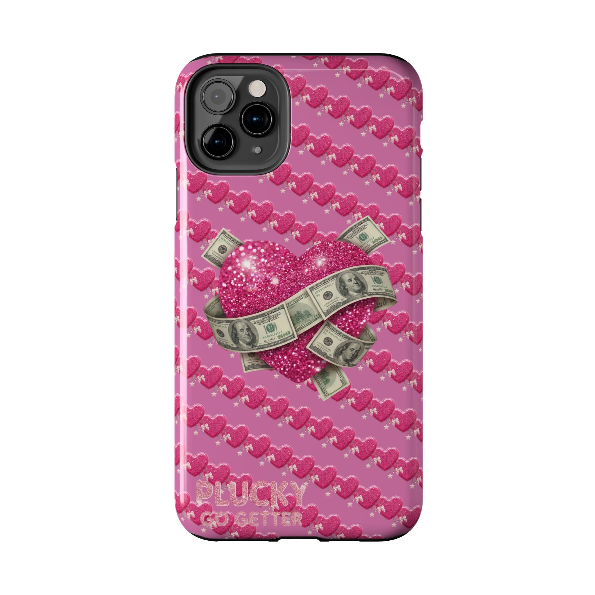 Pink Glitter Heart Phone Case with Cash Wrap — Tough Protective iPhone Case