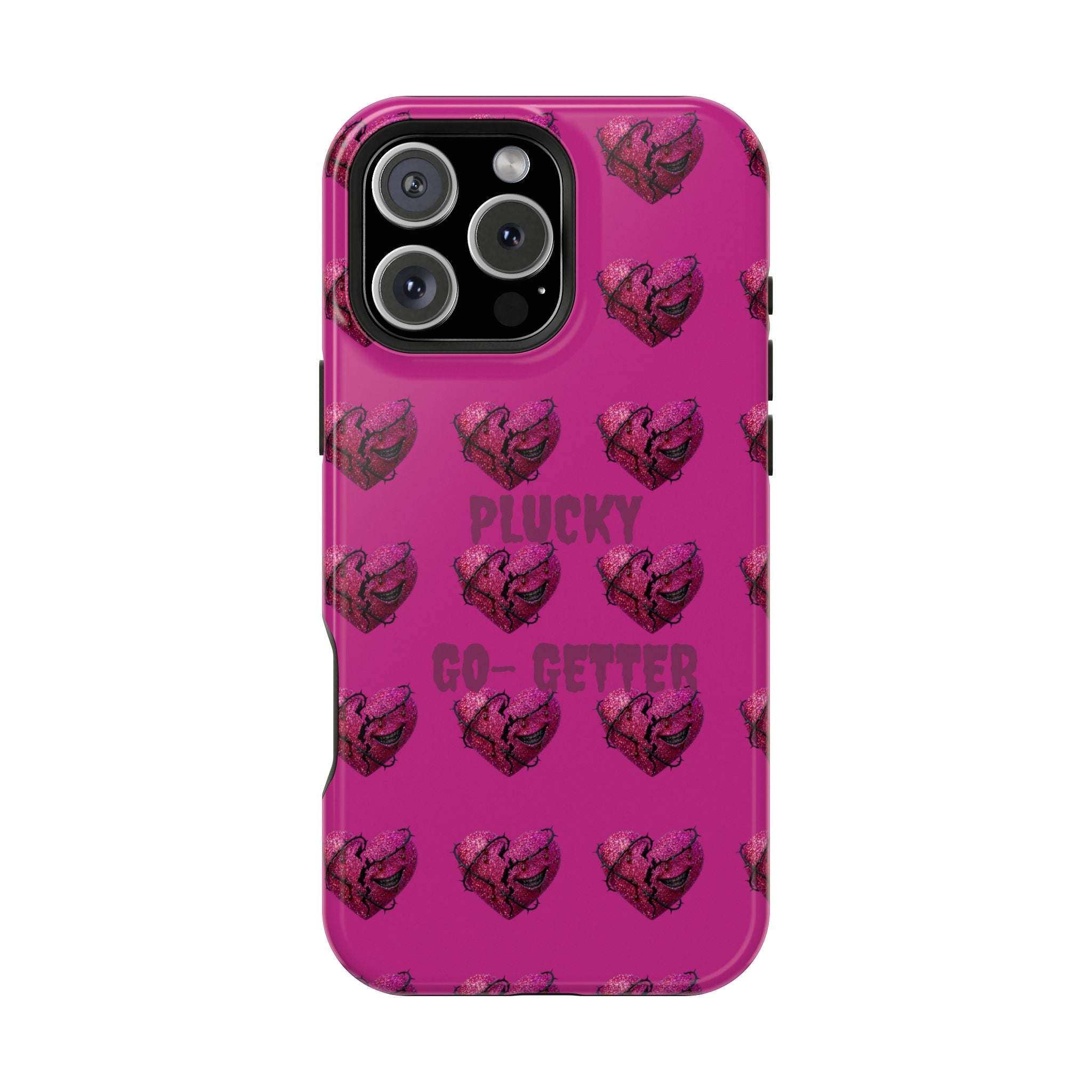 Phone Case — Pink "Plucky Go-Getter" Heart Pattern Magnetic Impact-Resistant Case