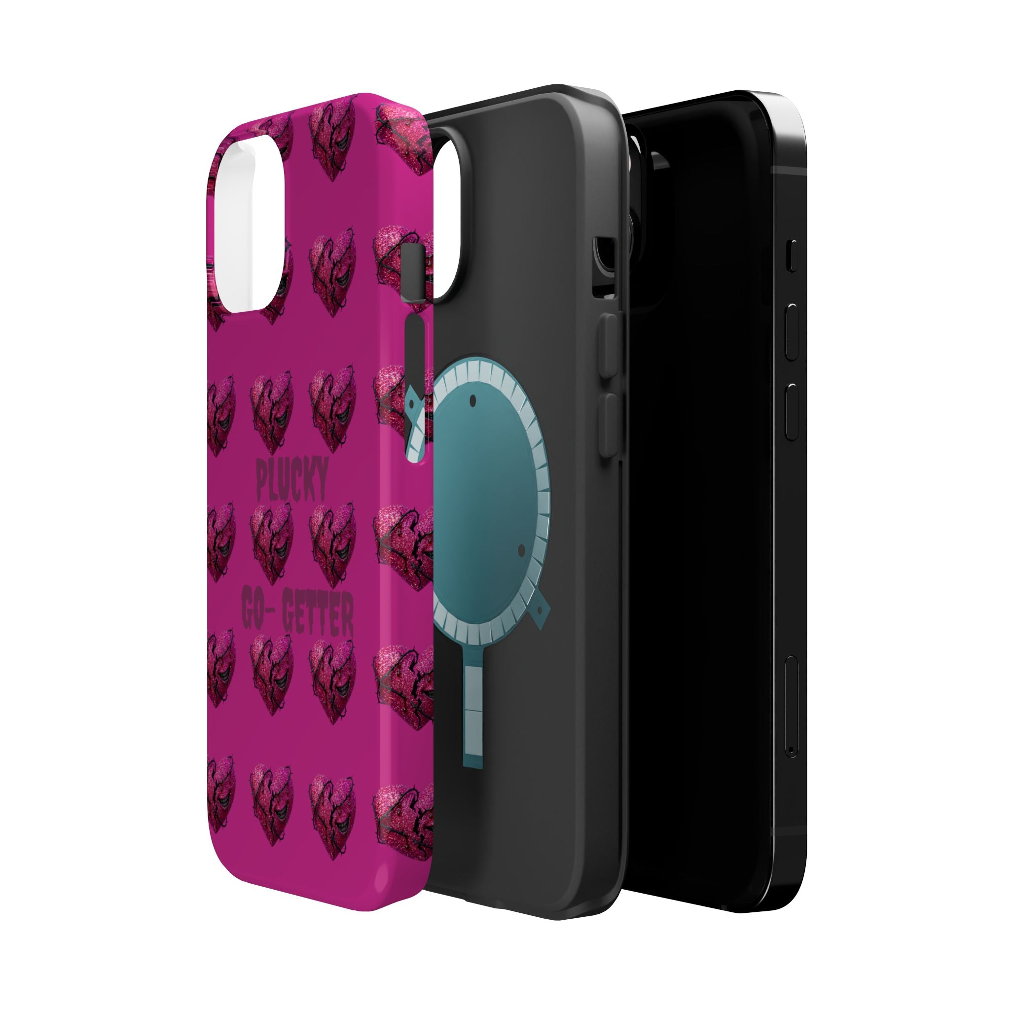 Phone Case — Pink "Plucky Go-Getter" Heart Pattern Magnetic Impact-Resistant Case