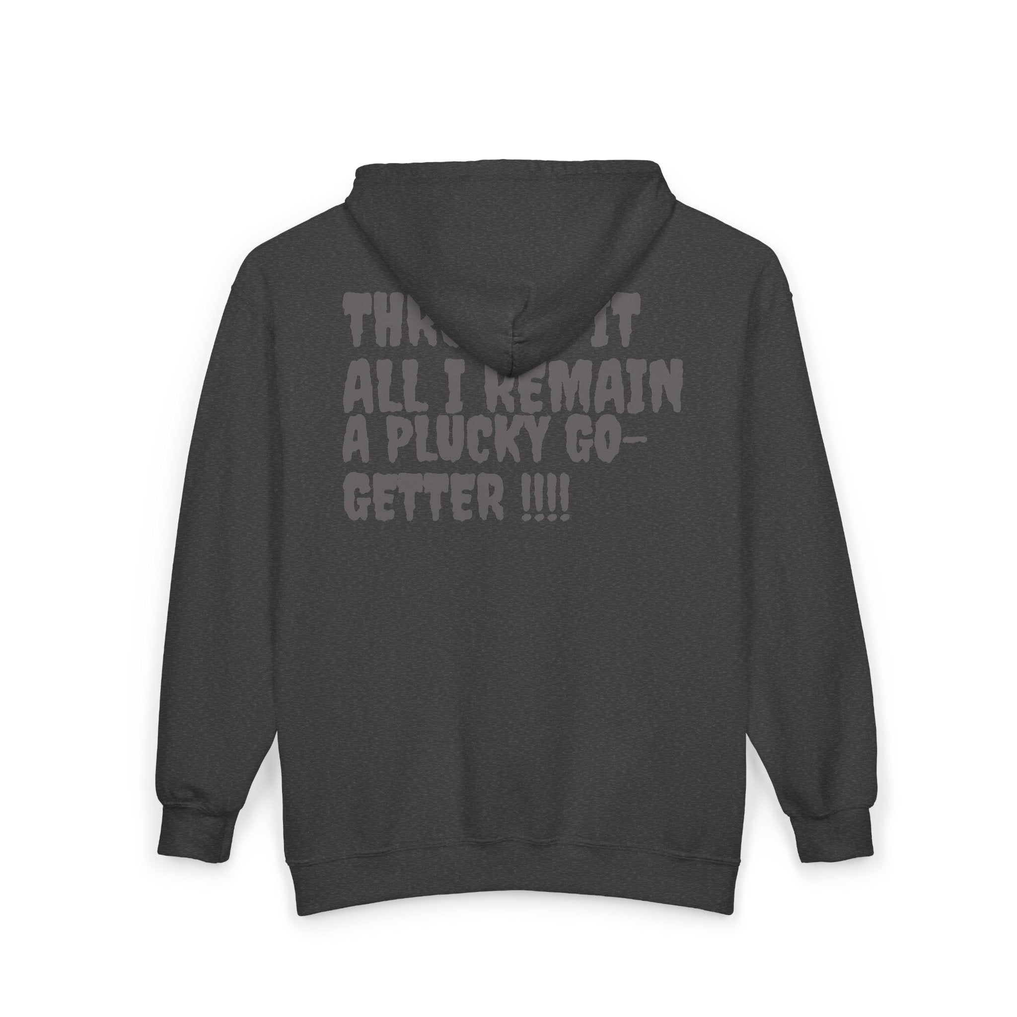 Go-Getter Zip Hoodie — 'Plucky' Graphic Motivational Full-Zip Sweatshirt