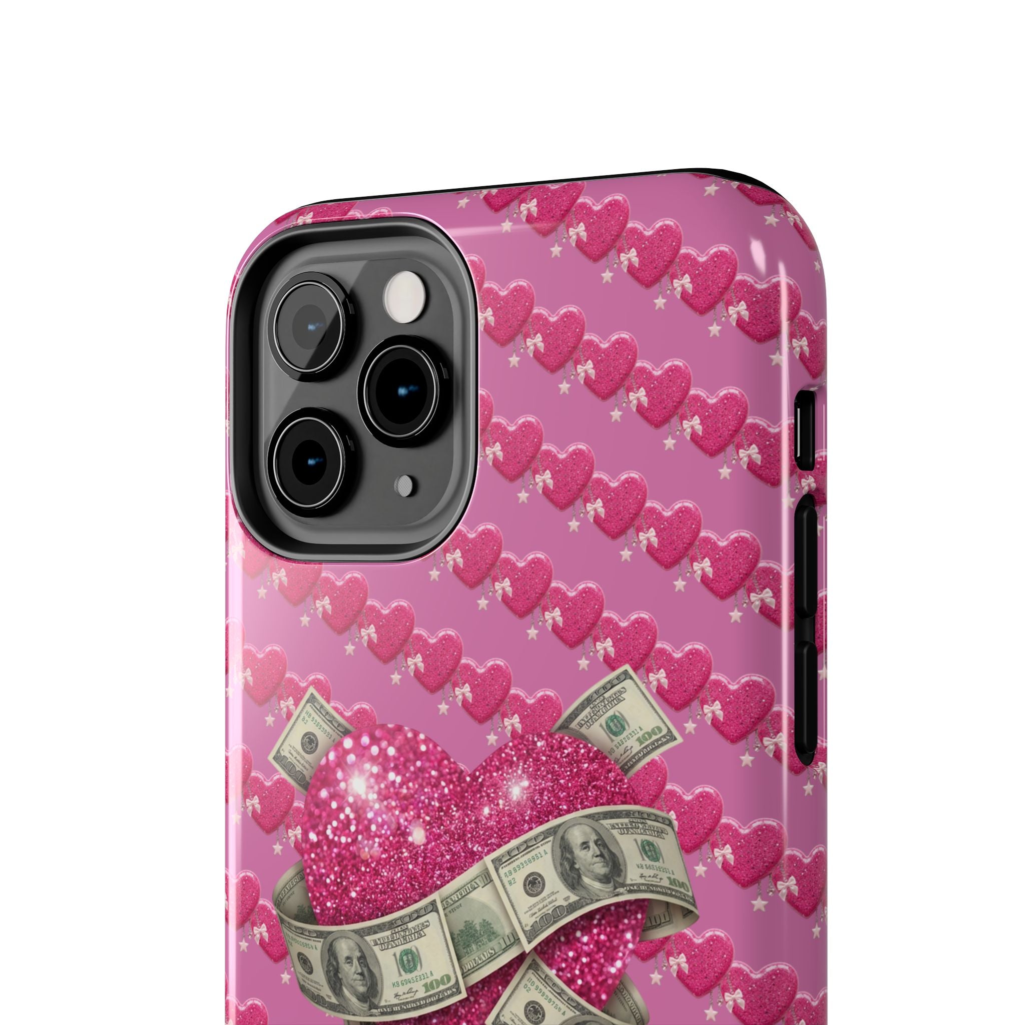 Pink Glitter Heart Phone Case with Cash Wrap — Tough Protective iPhone Case