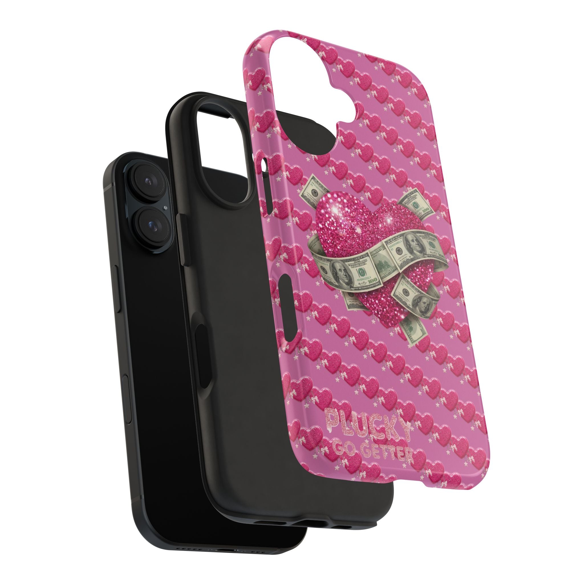 Pink Glitter Heart Phone Case with Cash Wrap — Tough Protective iPhone Case