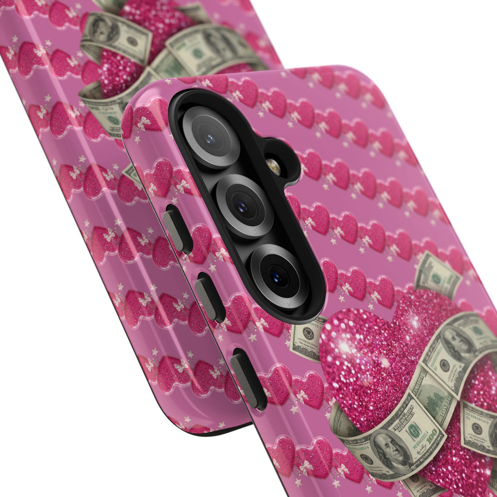 Pink Glitter Heart Phone Case with Cash Wrap — Tough Protective iPhone Case