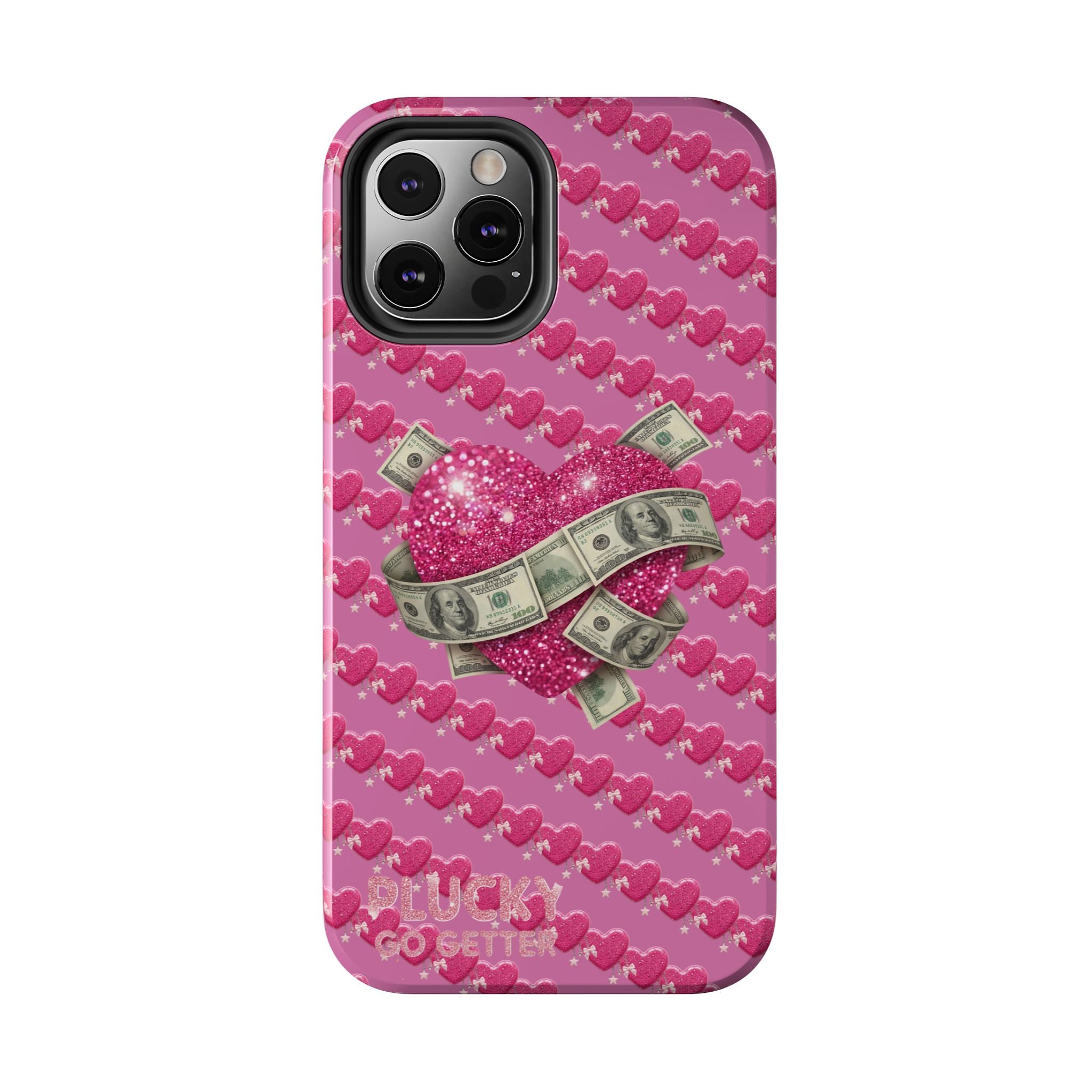 Pink Glitter Heart Phone Case with Cash Wrap — Tough Protective iPhone Case