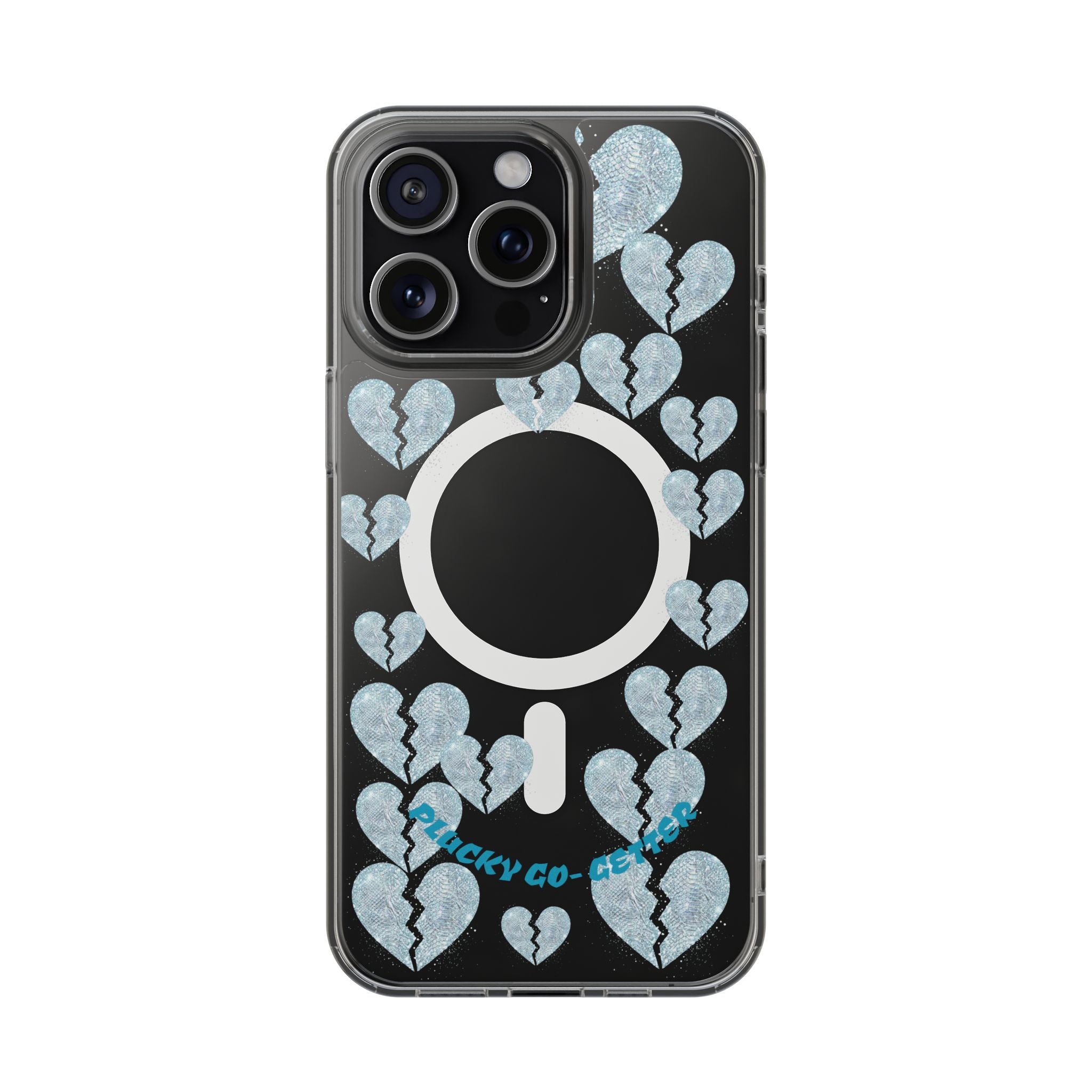 Clear Magnetic Phone Case — Sparkling Broken Hearts Design (Impact-Resistant, MagSafe Compatible)