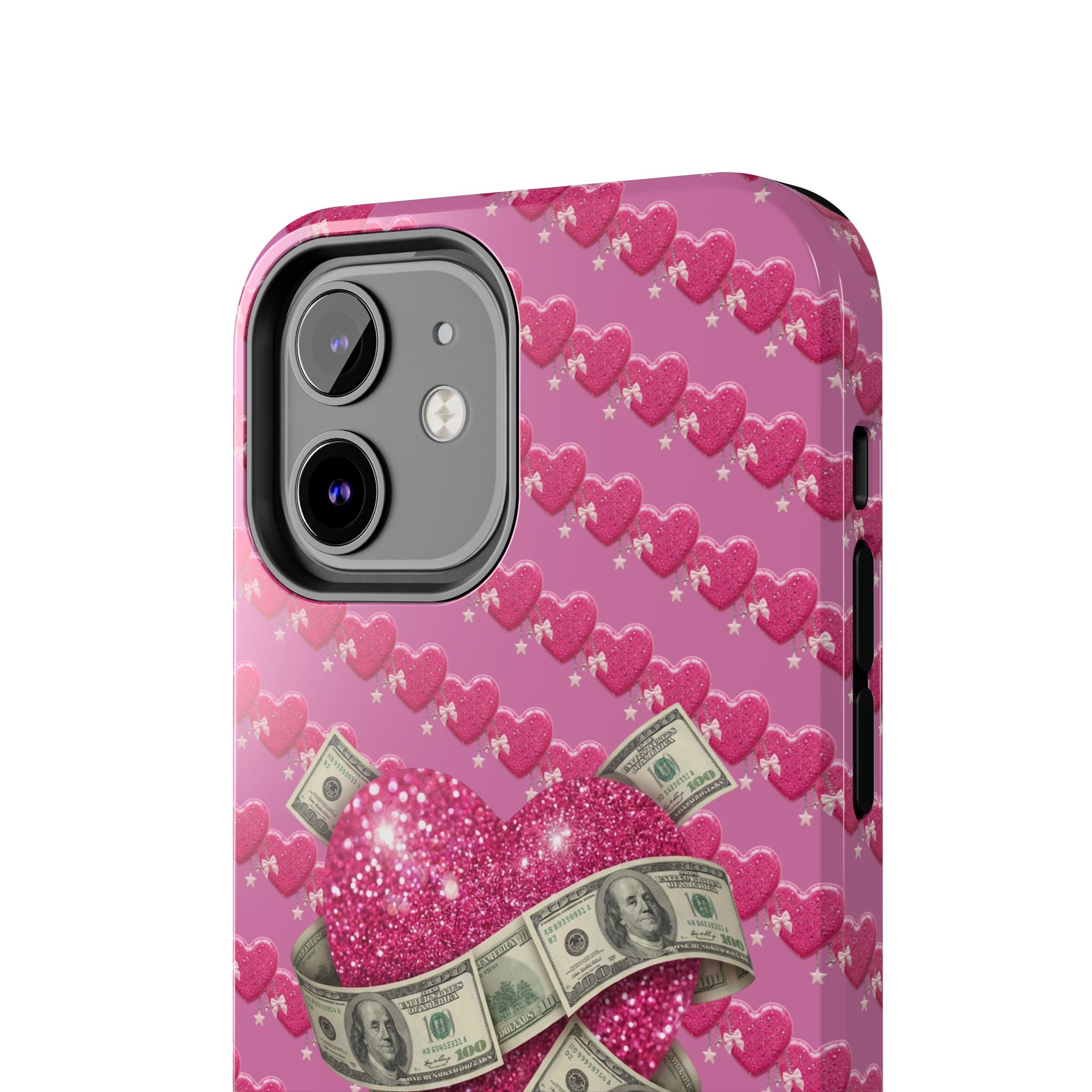 Pink Glitter Heart Phone Case with Cash Wrap — Tough Protective iPhone Case