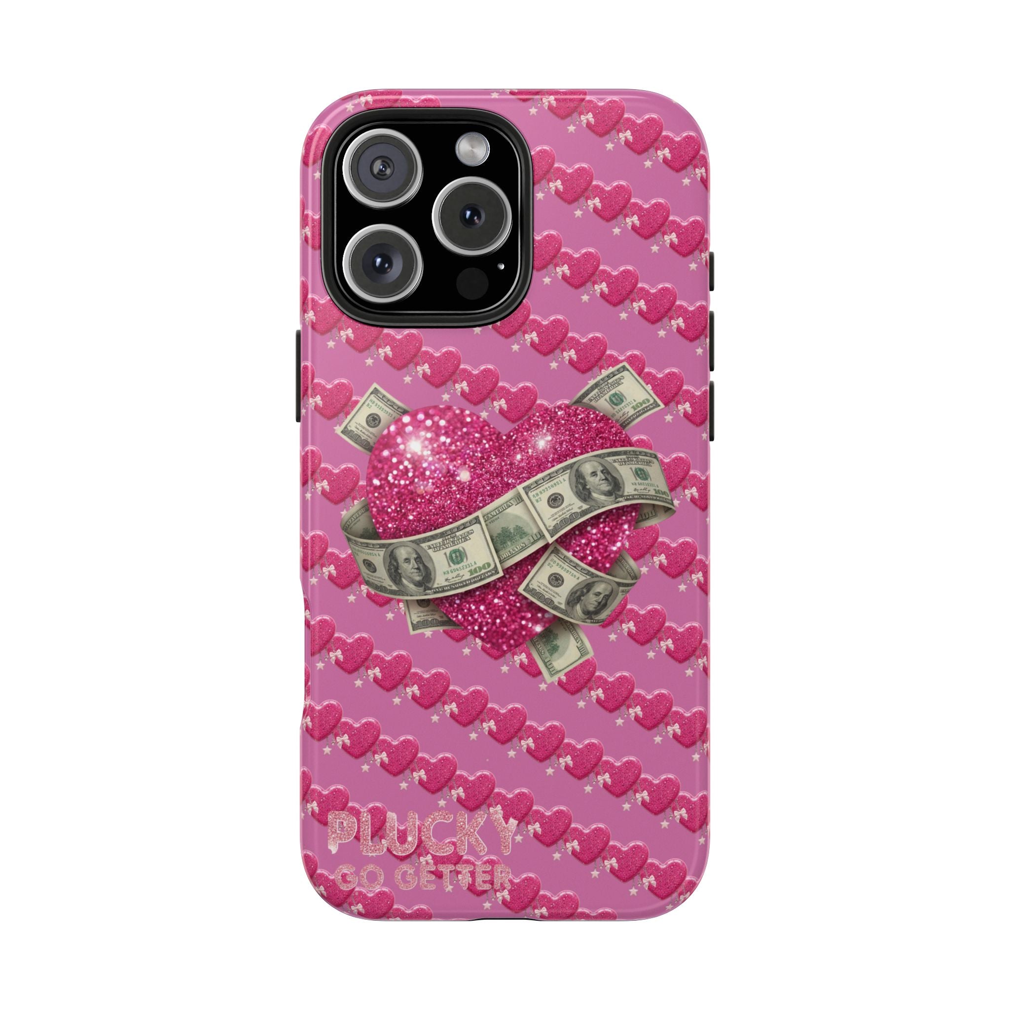Pink Glitter Heart Phone Case with Cash Wrap — Tough Protective iPhone Case