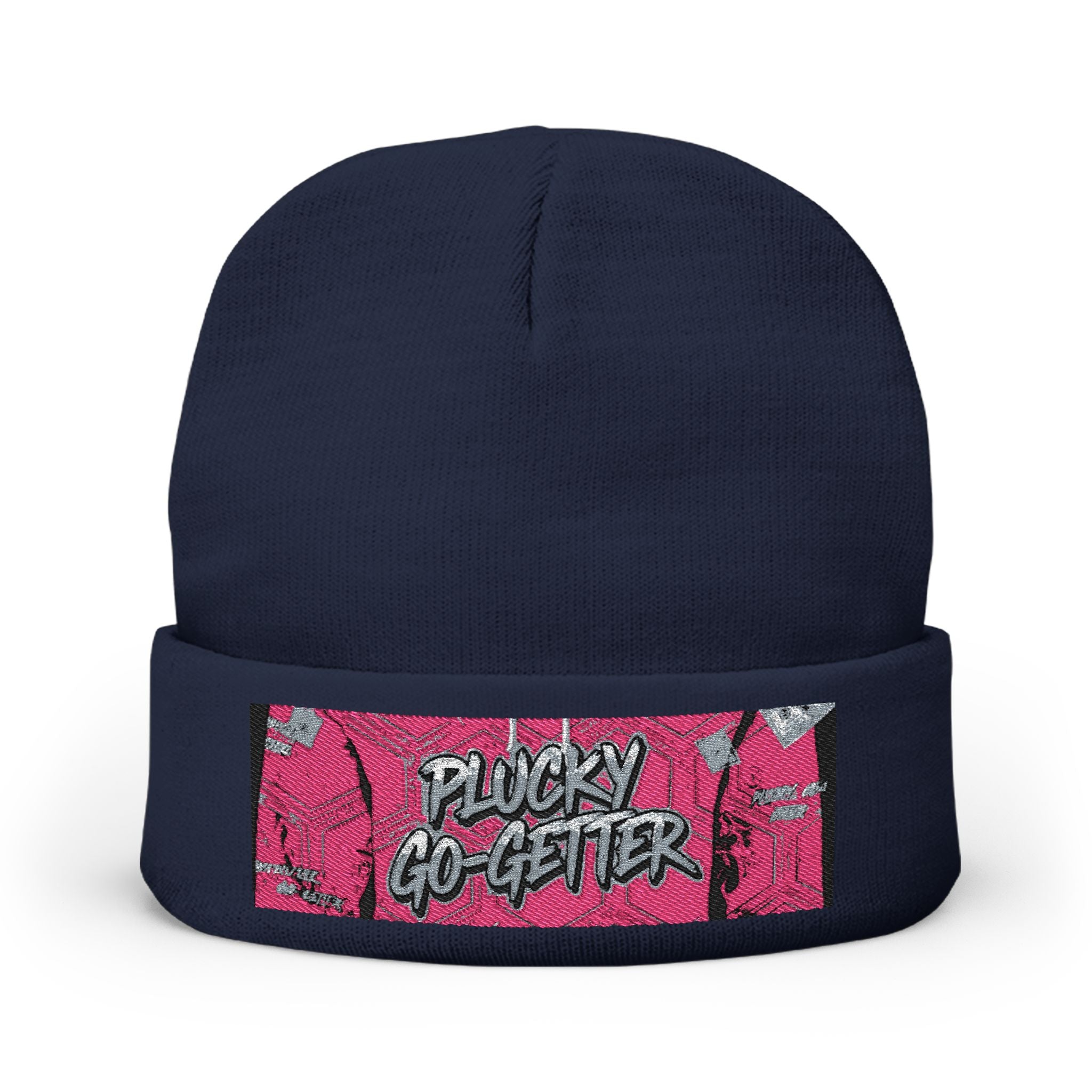 Plucky GO- GETTER' Knit Beanie — Pink Sparkle Patch Winter Hat