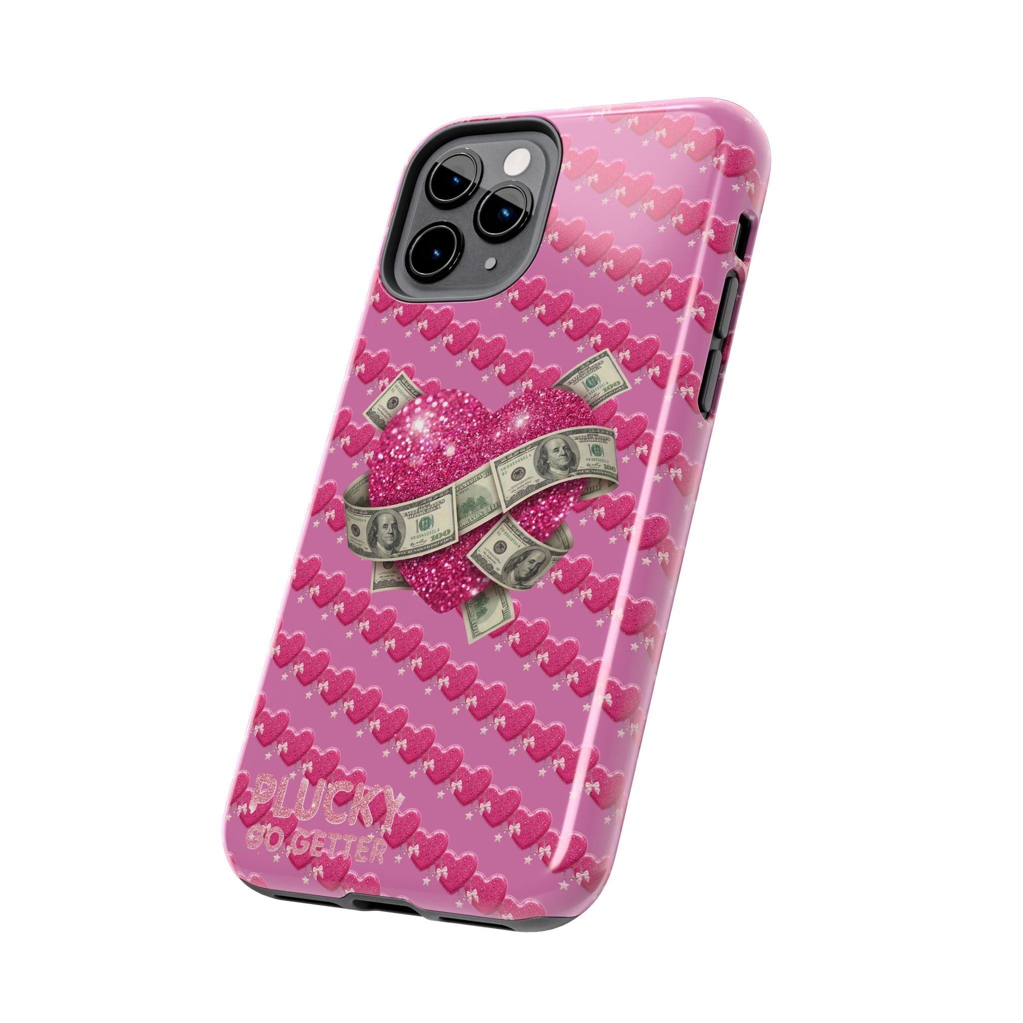 Pink Glitter Heart Phone Case with Cash Wrap — Tough Protective iPhone Case
