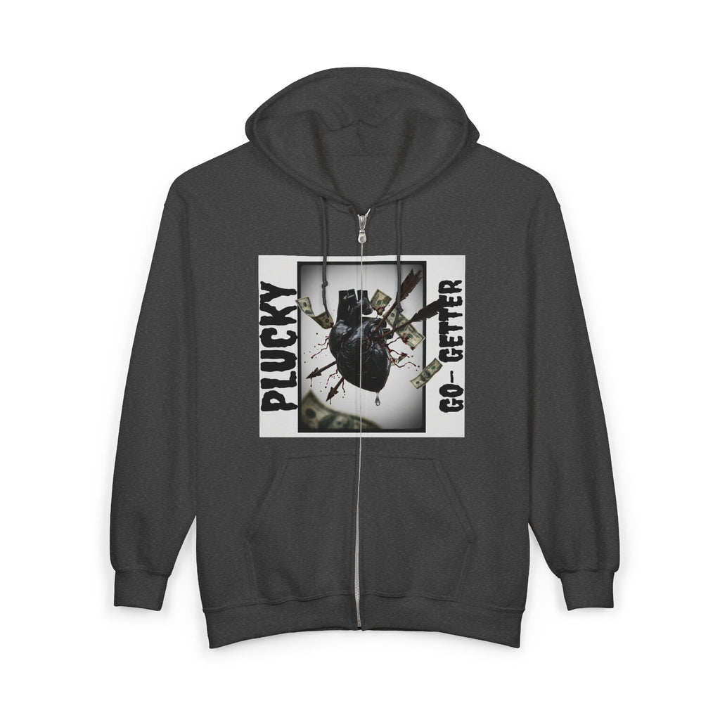 Go-Getter Zip Hoodie — 'Plucky' Graphic Motivational Full-Zip Sweatshirt