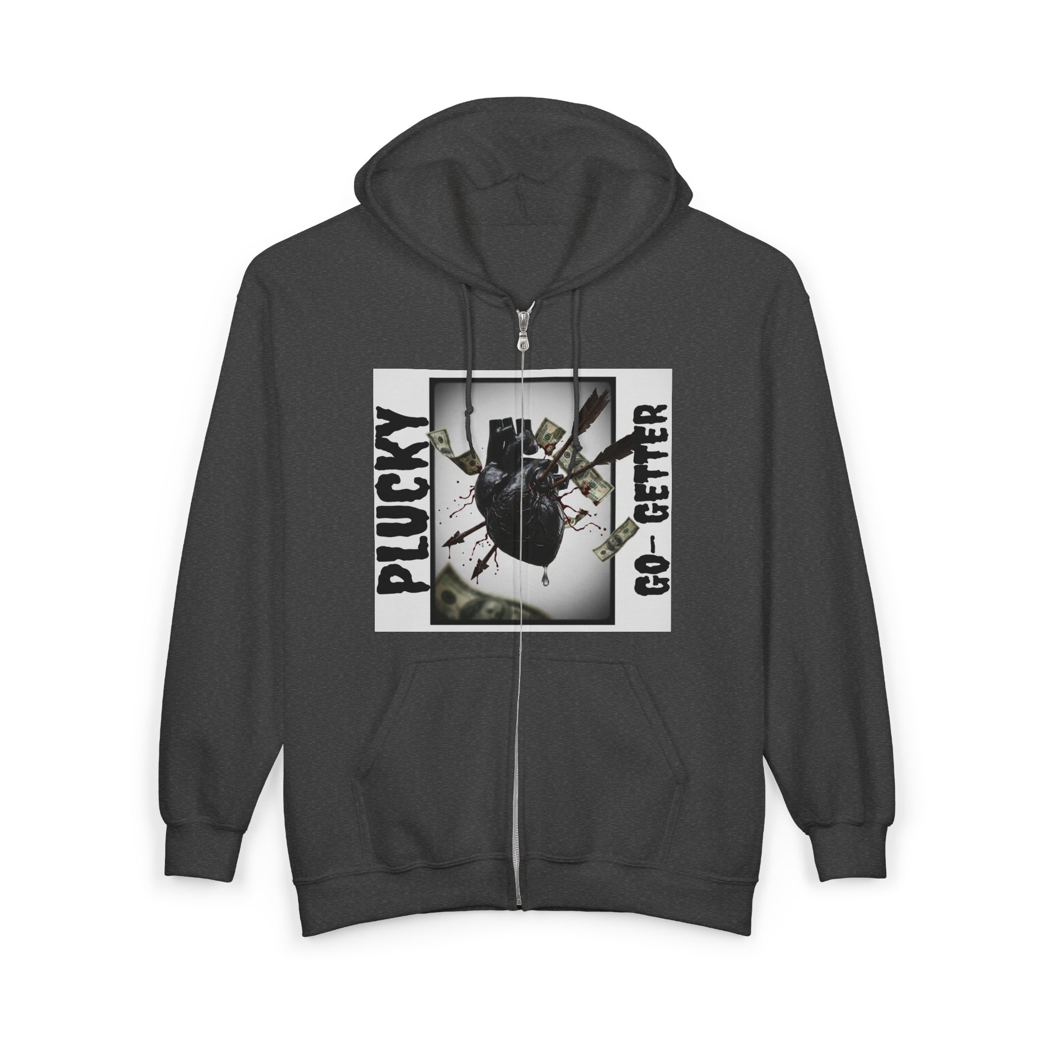 Go-Getter Zip Hoodie — 'Plucky' Graphic Motivational Full-Zip Sweatshirt