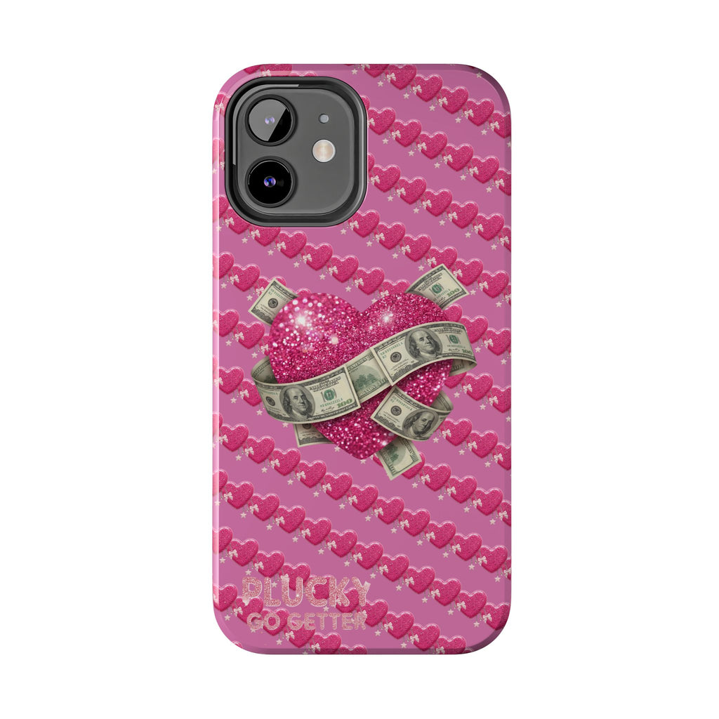 Pink Glitter Heart Phone Case with Cash Wrap — Tough Protective iPhone Case