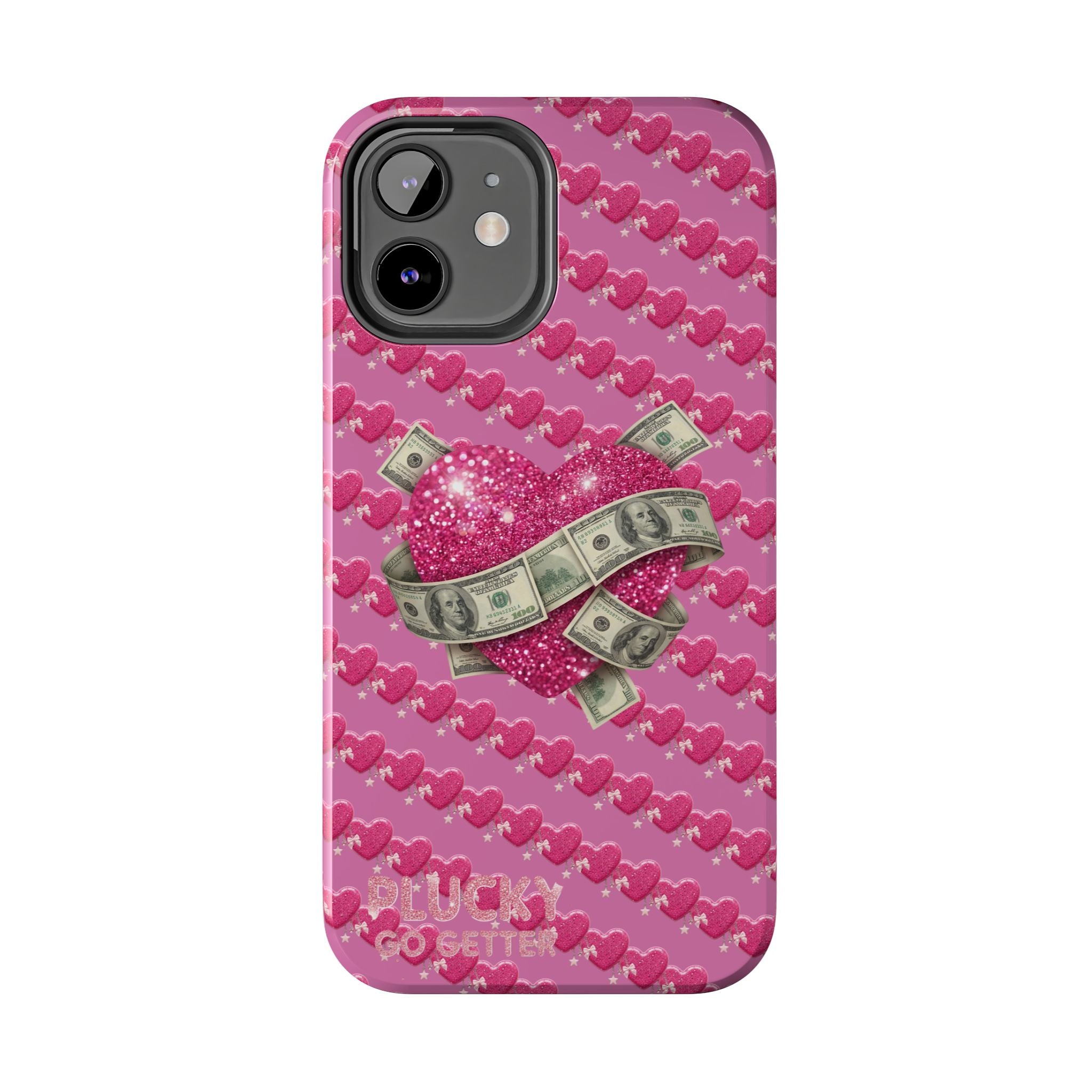 Pink Glitter Heart Phone Case with Cash Wrap — Tough Protective iPhone Case