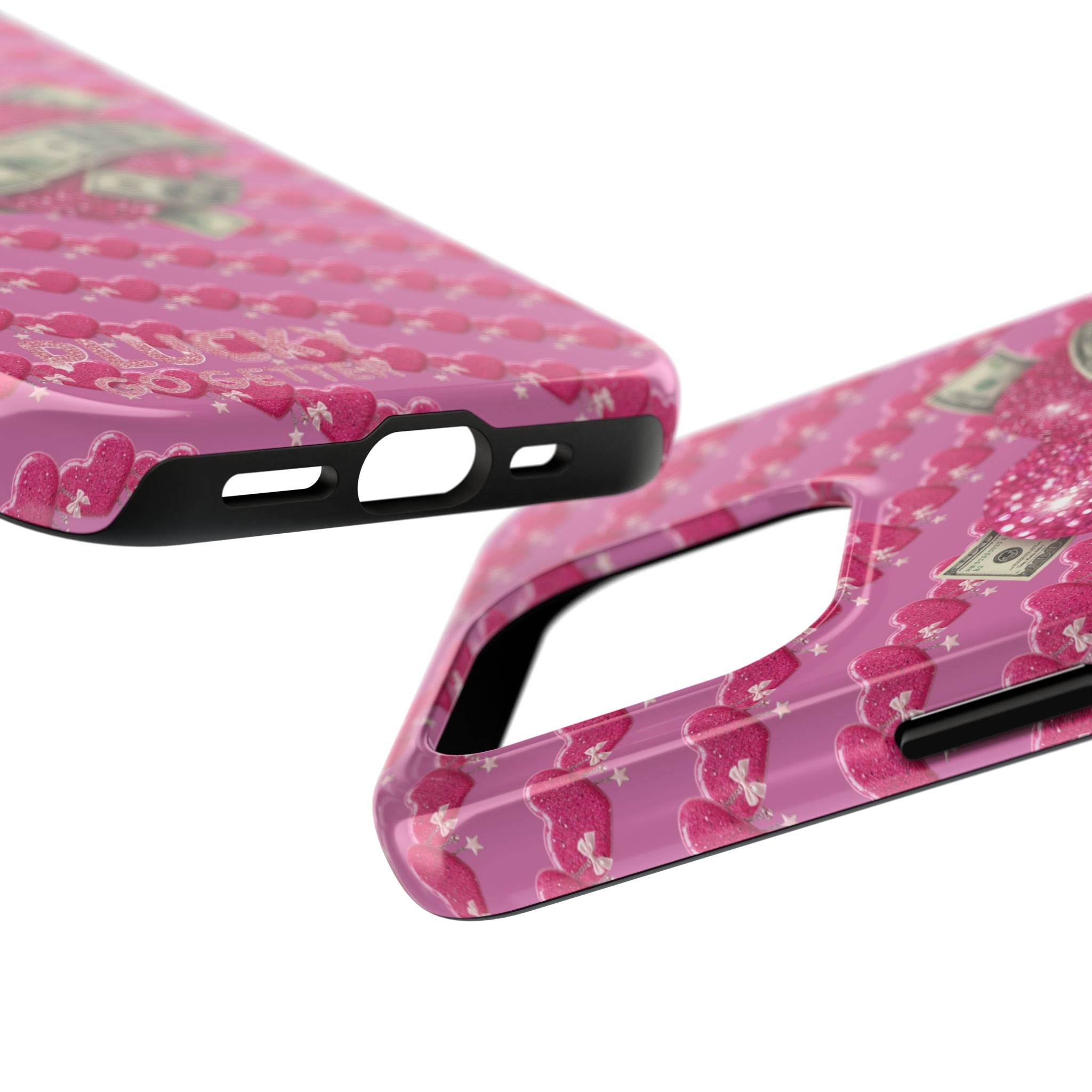 Pink Glitter Heart Phone Case with Cash Wrap — Tough Protective iPhone Case