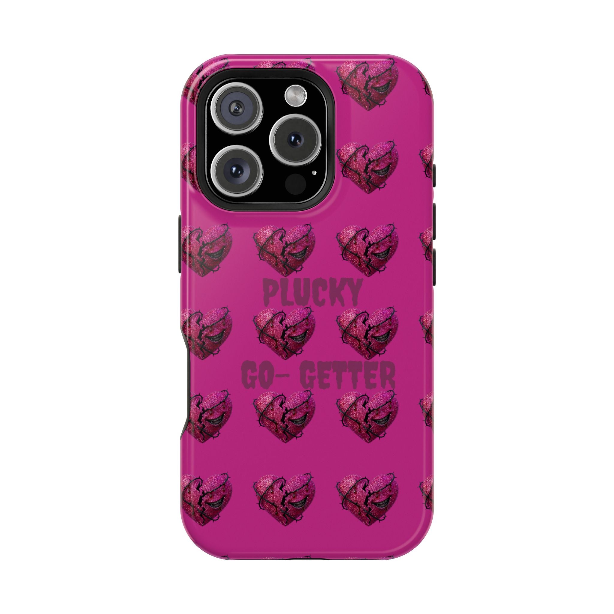 Phone Case — Pink "Plucky Go-Getter" Heart Pattern Magnetic Impact-Resistant Case