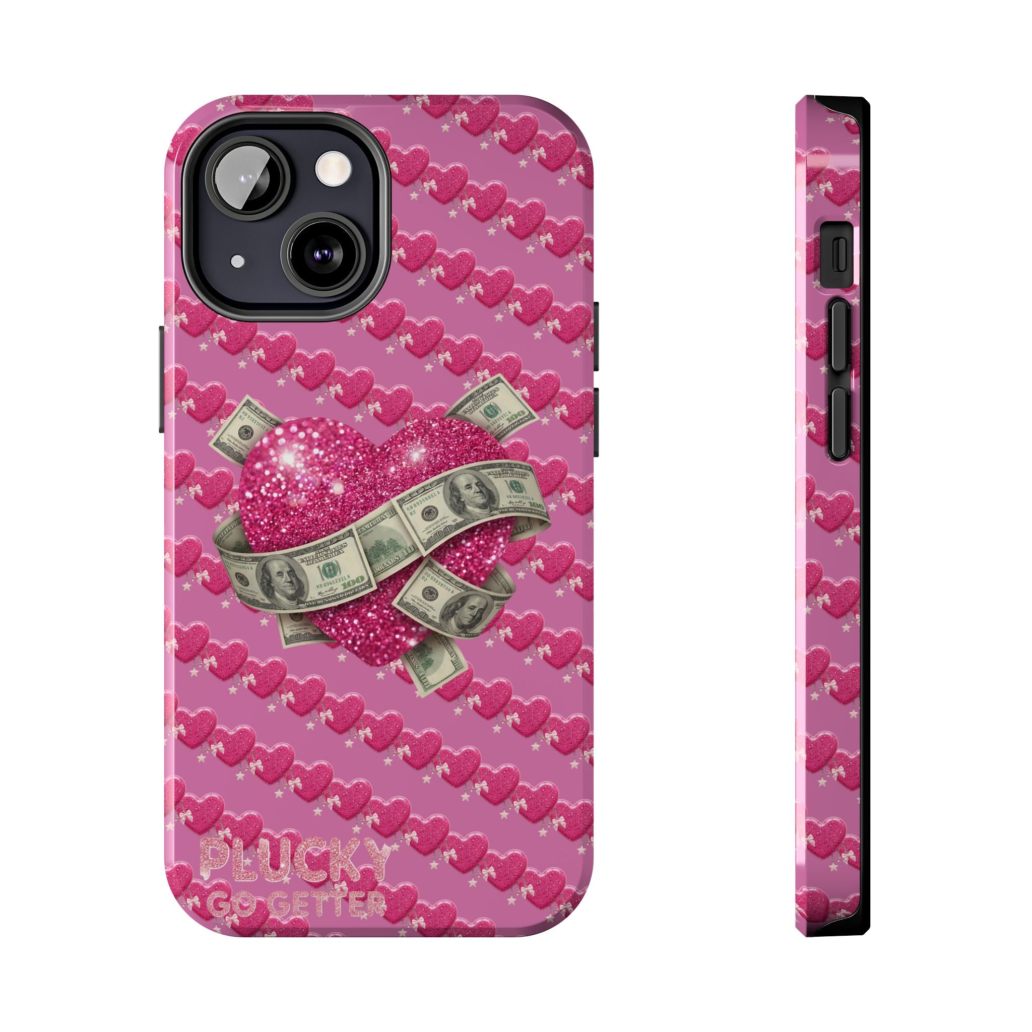 Pink Glitter Heart Phone Case with Cash Wrap — Tough Protective iPhone Case