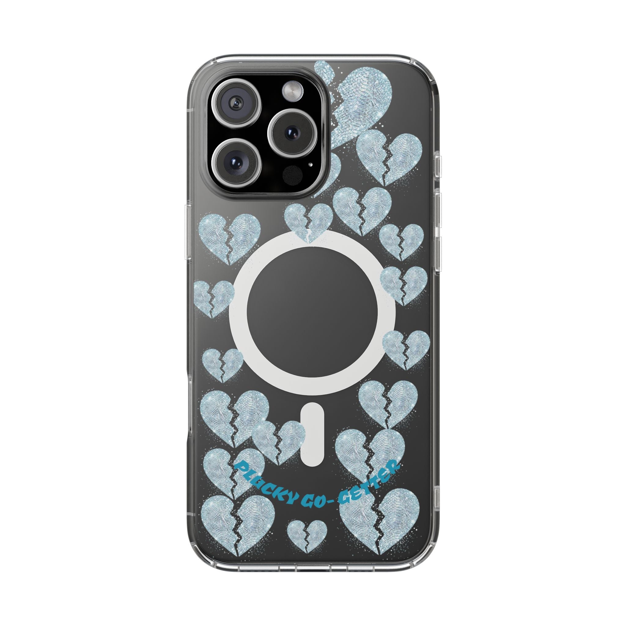 Clear Magnetic Phone Case — Sparkling Broken Hearts Design (Impact-Resistant, MagSafe Compatible)