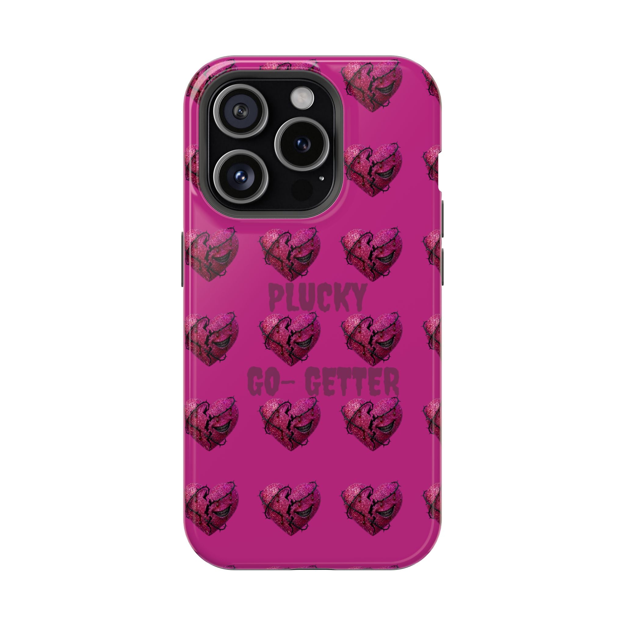 Phone Case — Pink "Plucky Go-Getter" Heart Pattern Magnetic Impact-Resistant Case