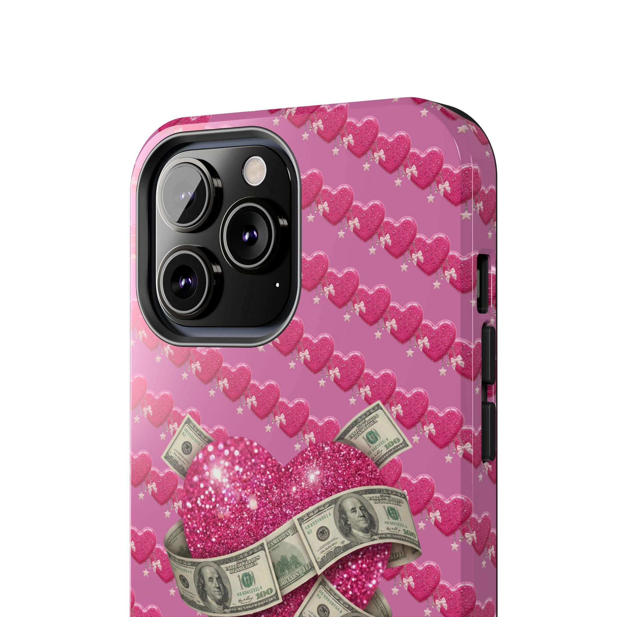 Pink Glitter Heart Phone Case with Cash Wrap — Tough Protective iPhone Case