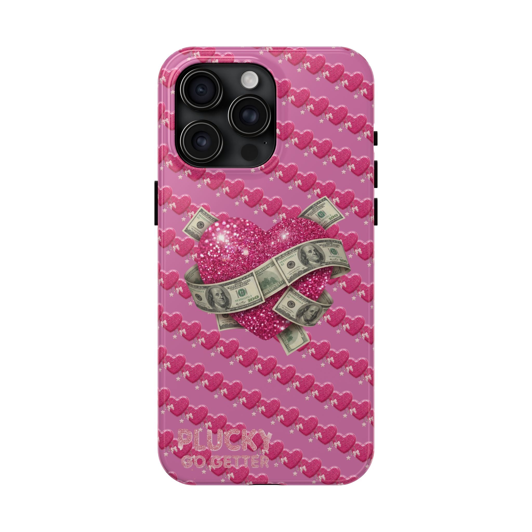 Pink Glitter Heart Phone Case with Cash Wrap — Tough Protective iPhone Case