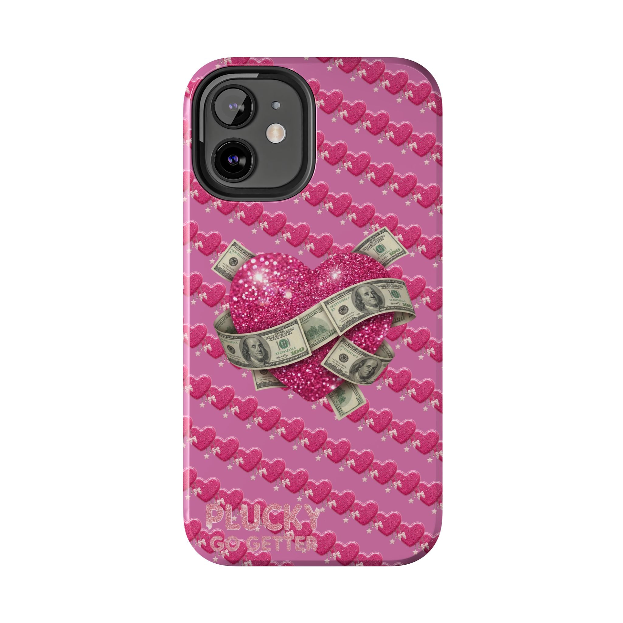 Pink Glitter Heart Phone Case with Cash Wrap — Tough Protective iPhone Case