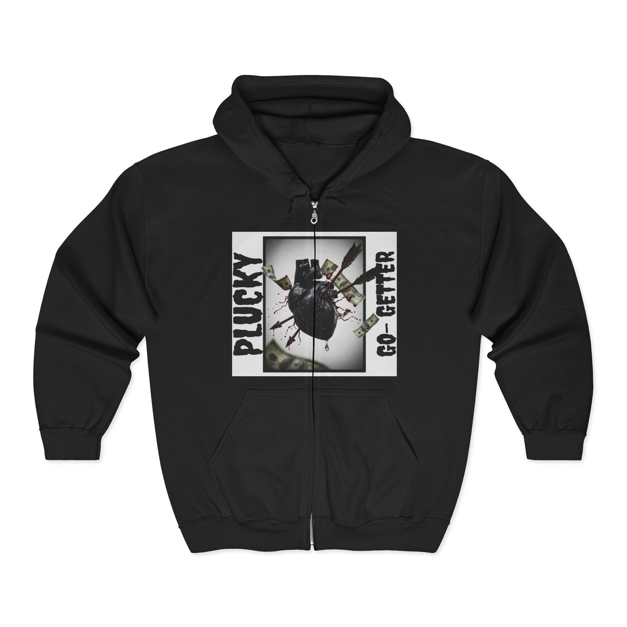 Go-Getter Zip Hoodie — 'Plucky' Graphic Motivational Full-Zip Sweatshirt