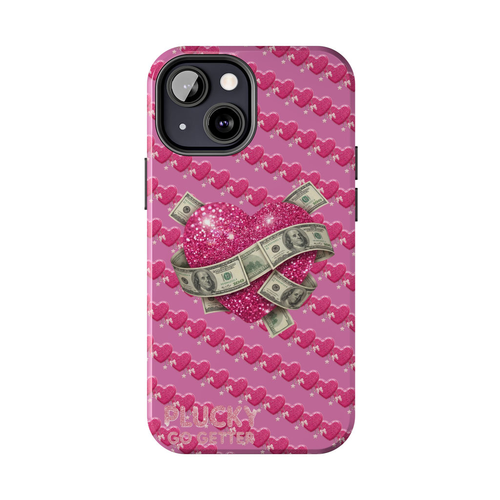 Pink Glitter Heart Phone Case with Cash Wrap — Tough Protective iPhone Case