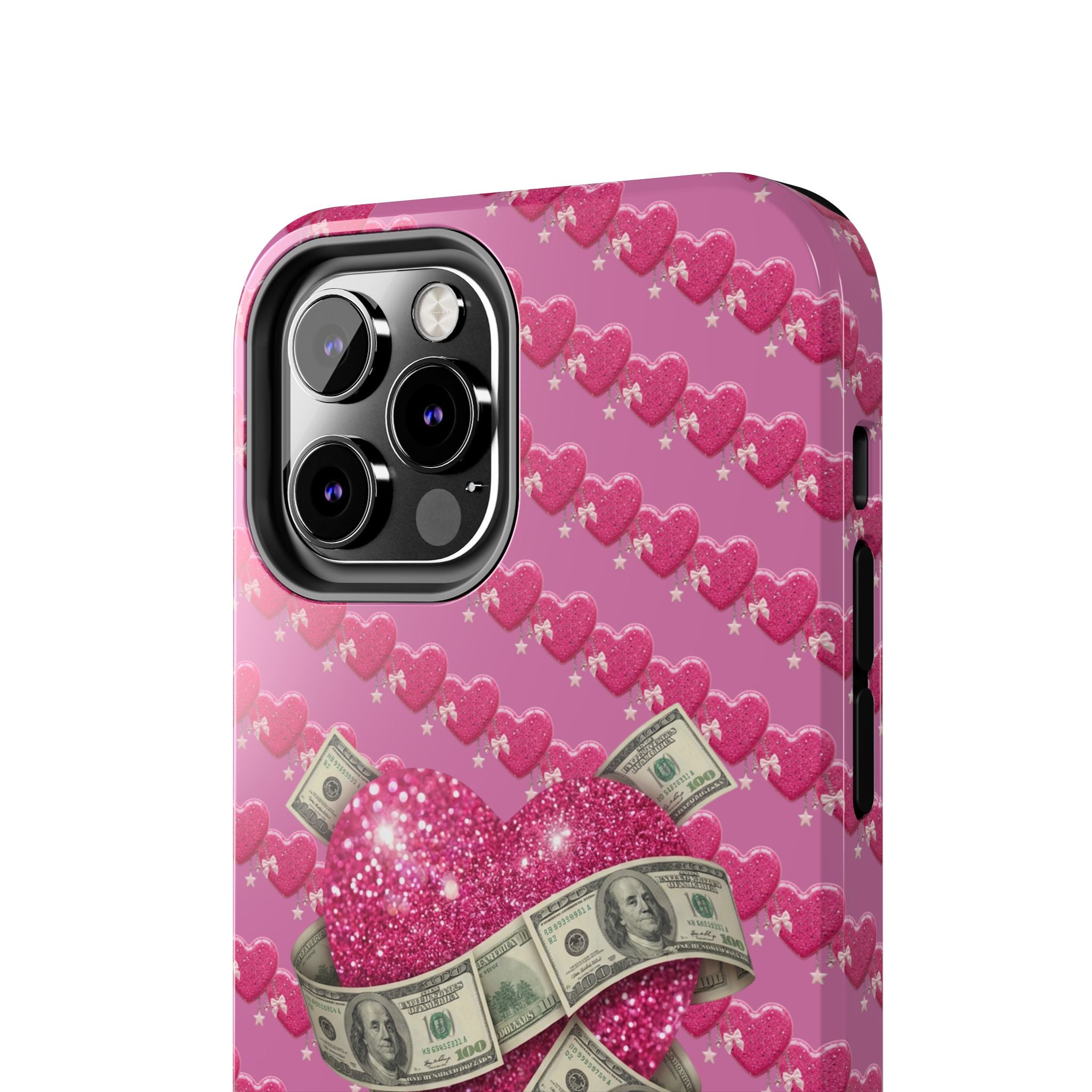 Pink Glitter Heart Phone Case with Cash Wrap — Tough Protective iPhone Case