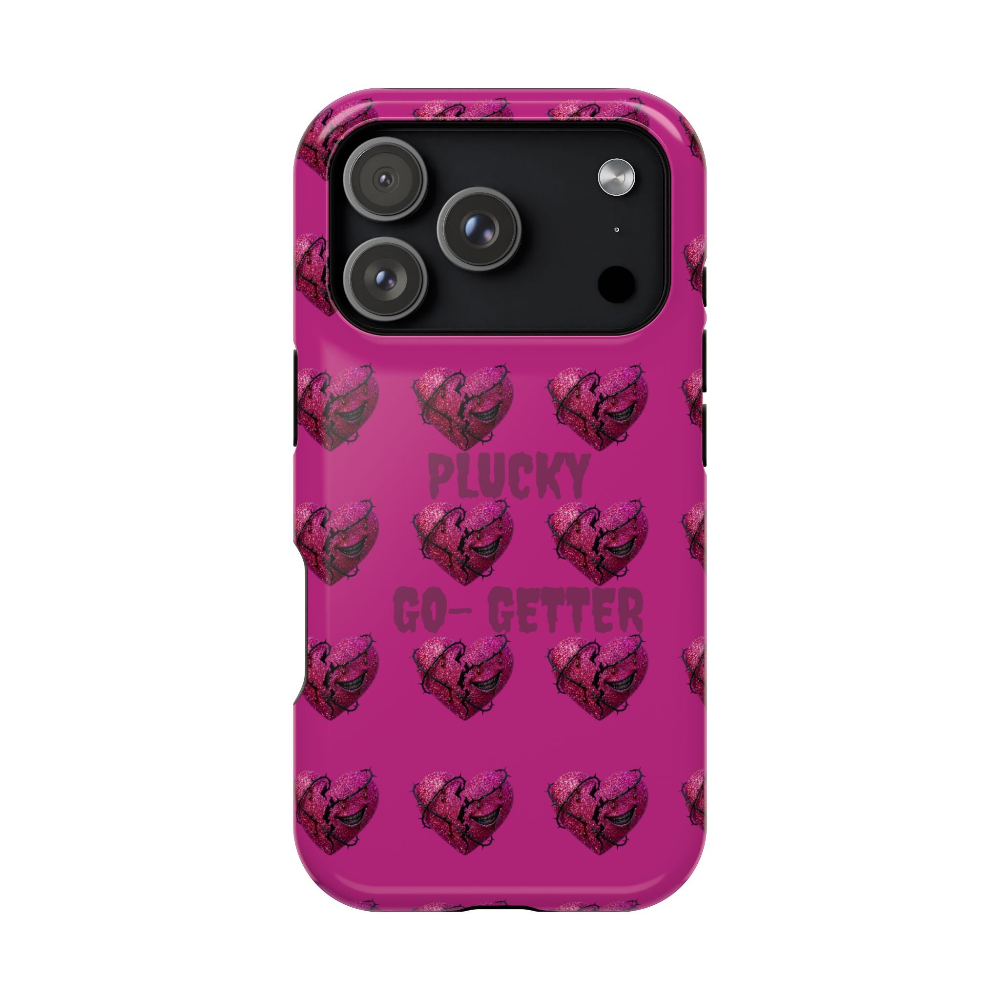 Phone Case — Pink "Plucky Go-Getter" Heart Pattern Magnetic Impact-Resistant Case
