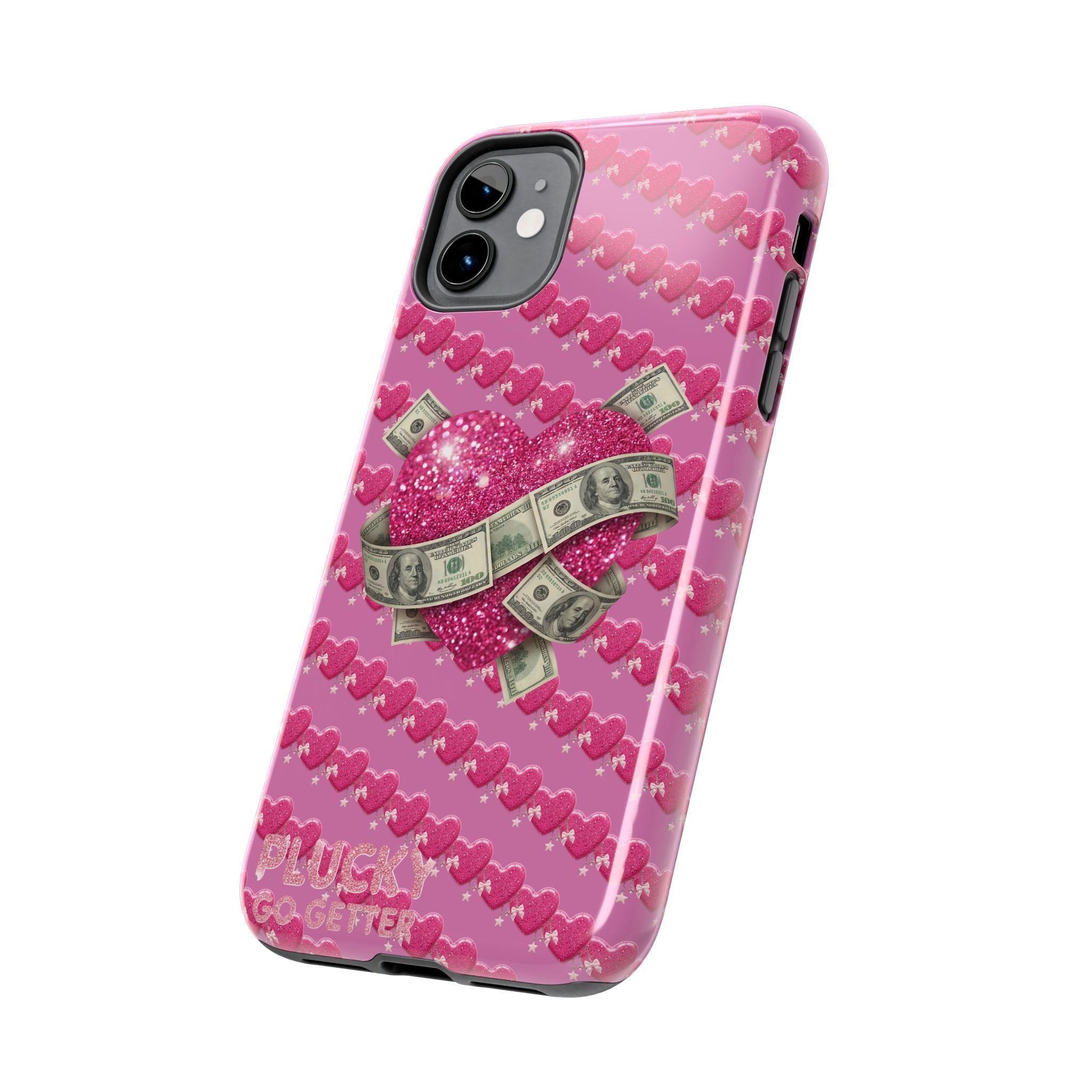 Pink Glitter Heart Phone Case with Cash Wrap — Tough Protective iPhone Case