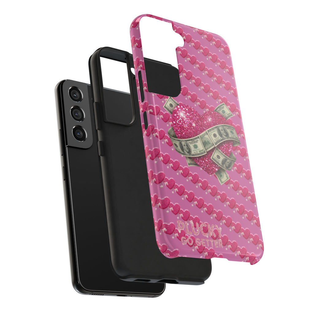 Pink Glitter Heart Phone Case with Cash Wrap — Tough Protective iPhone Case
