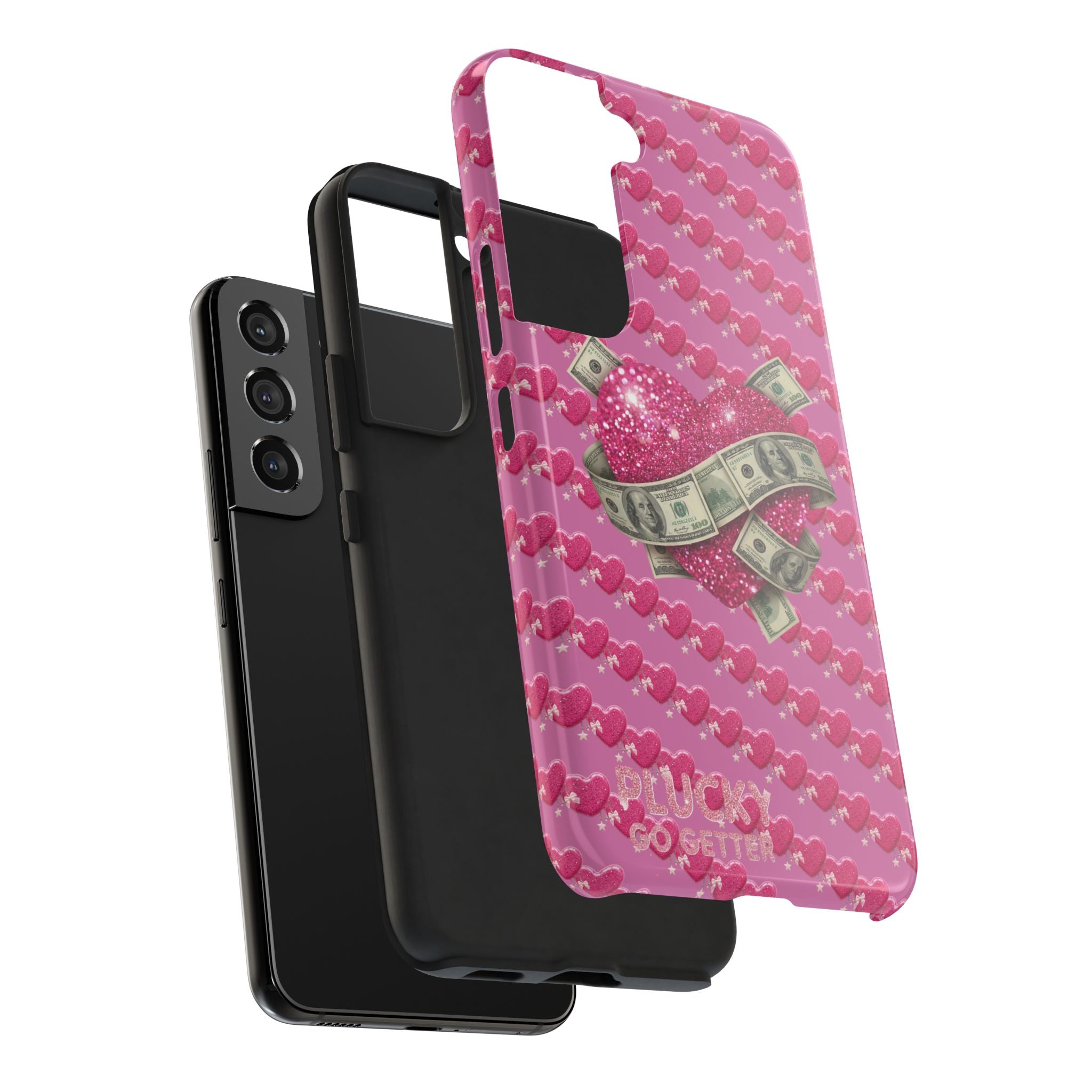 Pink Glitter Heart Phone Case with Cash Wrap — Tough Protective iPhone Case