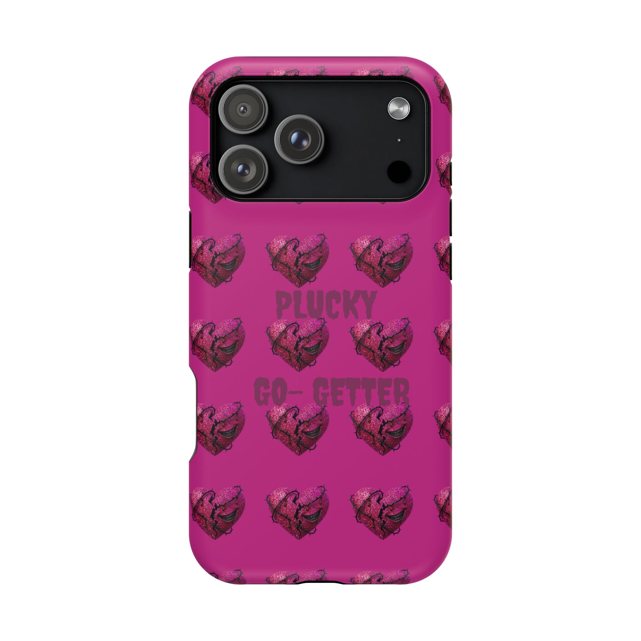Phone Case — Pink "Plucky Go-Getter" Heart Pattern Magnetic Impact-Resistant Case