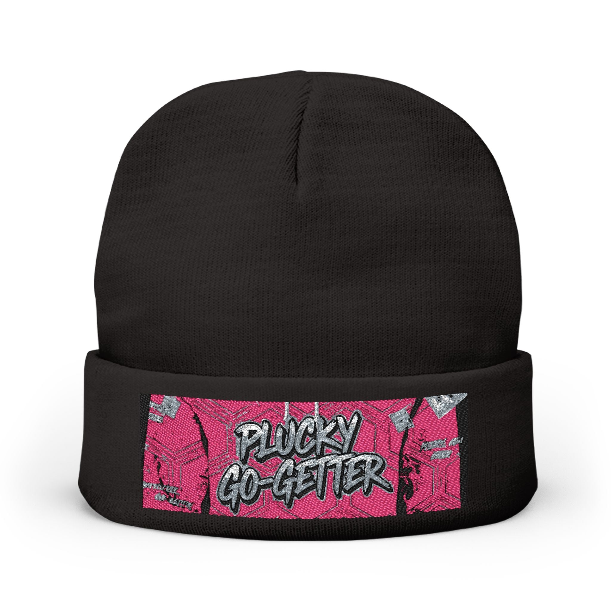 Plucky GO- GETTER' Knit Beanie — Pink Sparkle Patch Winter Hat