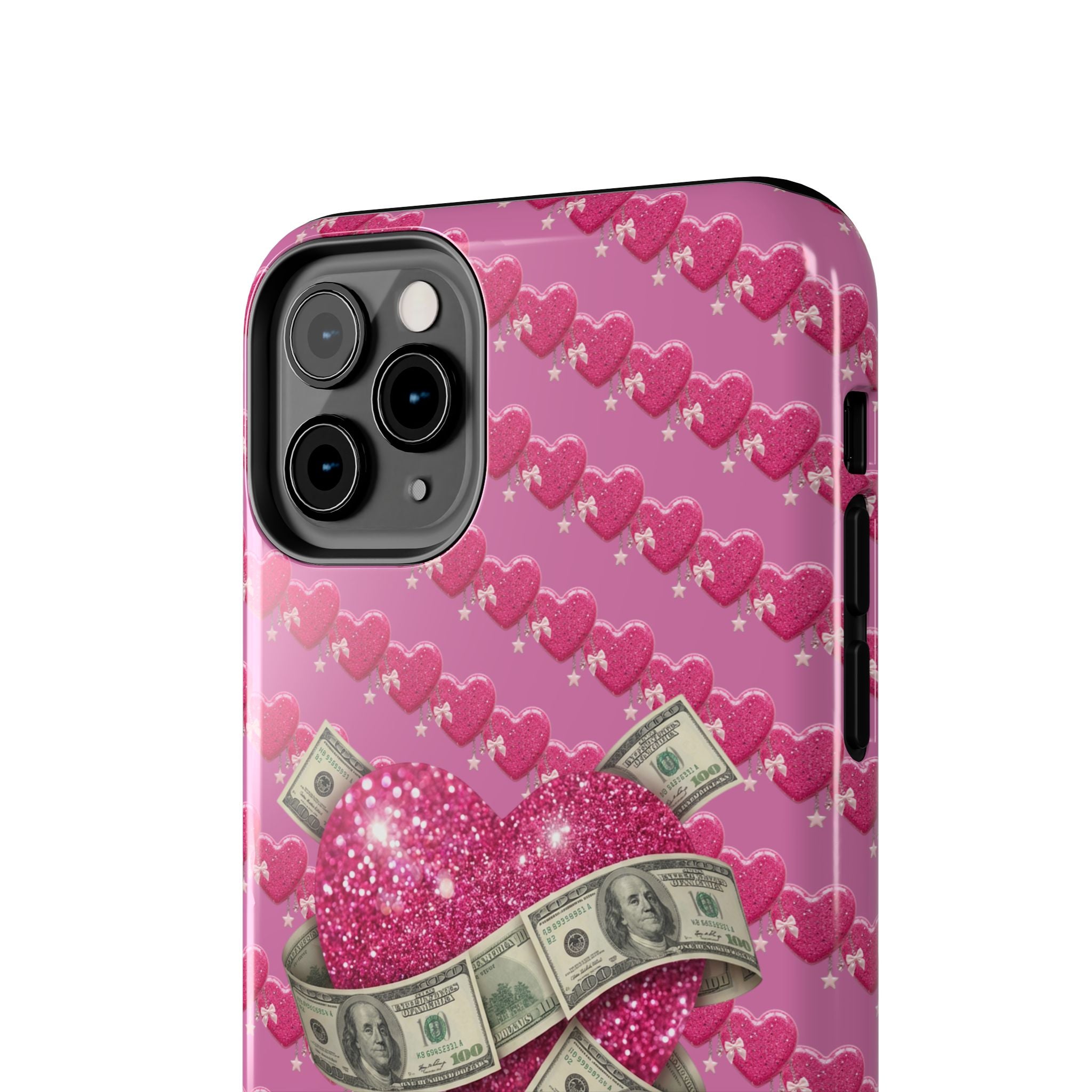 Pink Glitter Heart Phone Case with Cash Wrap — Tough Protective iPhone Case