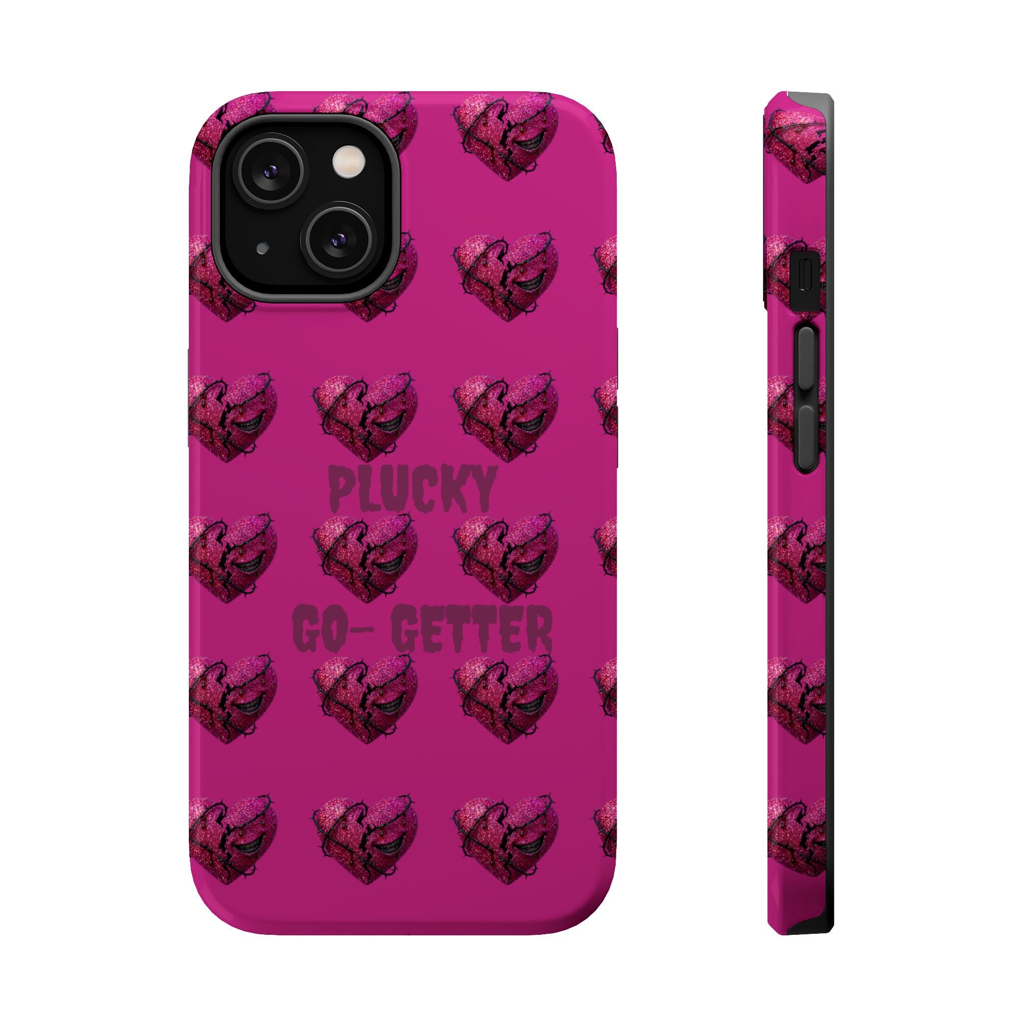 Phone Case — Pink "Plucky Go-Getter" Heart Pattern Magnetic Impact-Resistant Case