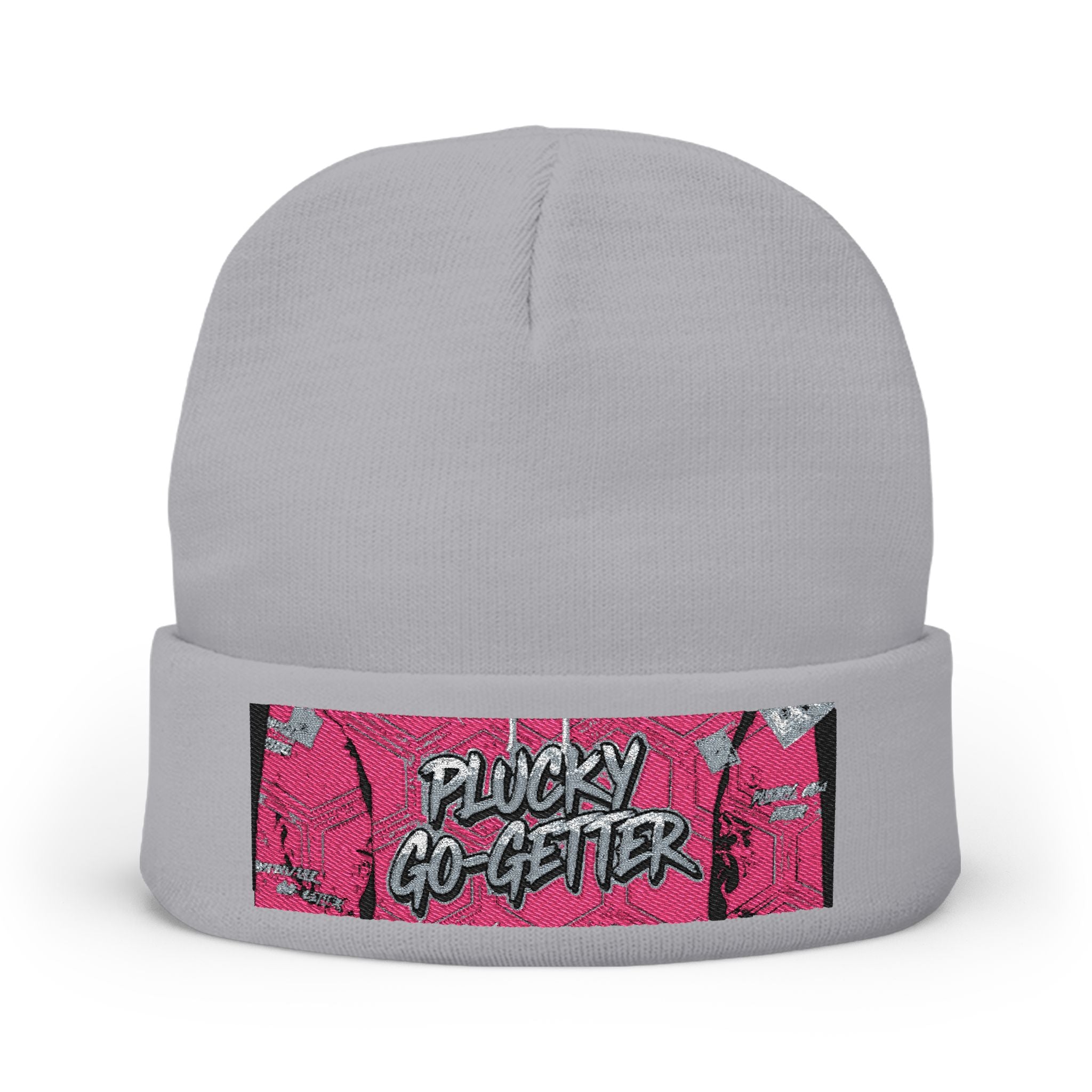 Plucky GO- GETTER' Knit Beanie — Pink Sparkle Patch Winter Hat