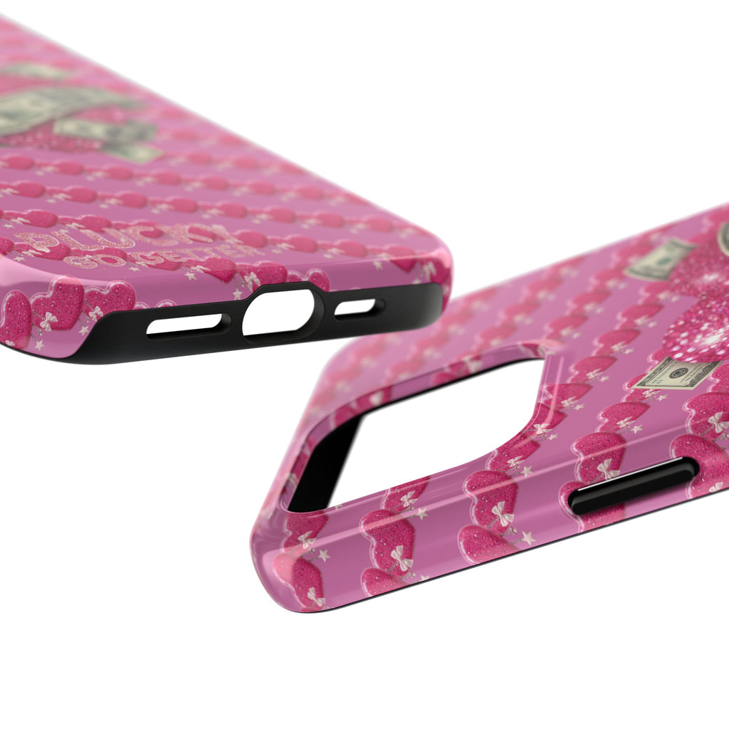 Pink Glitter Heart Phone Case with Cash Wrap — Tough Protective iPhone Case