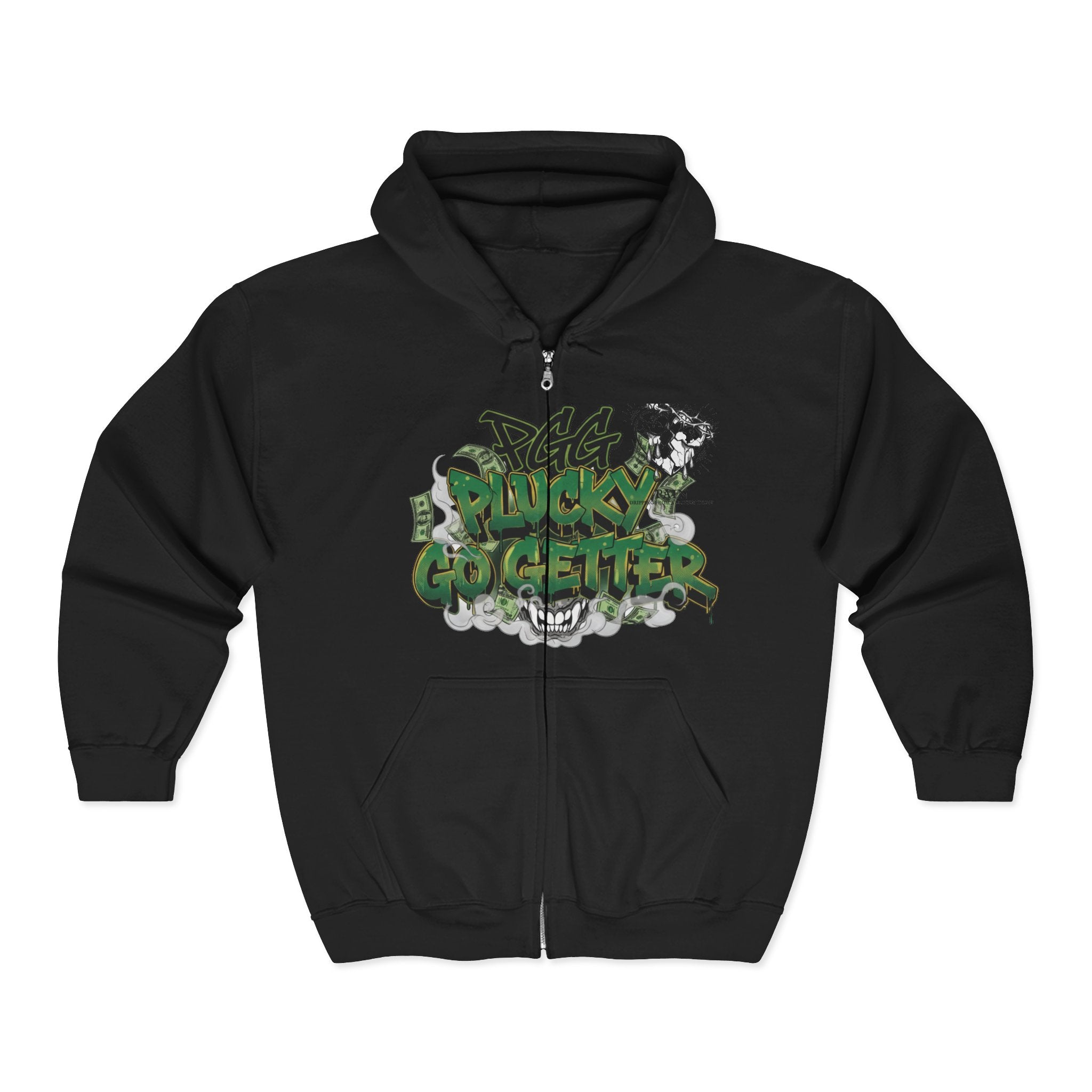Skull & Graffiti Zip Hoodie - "Plucky Go Getter" Streetwear Jacket