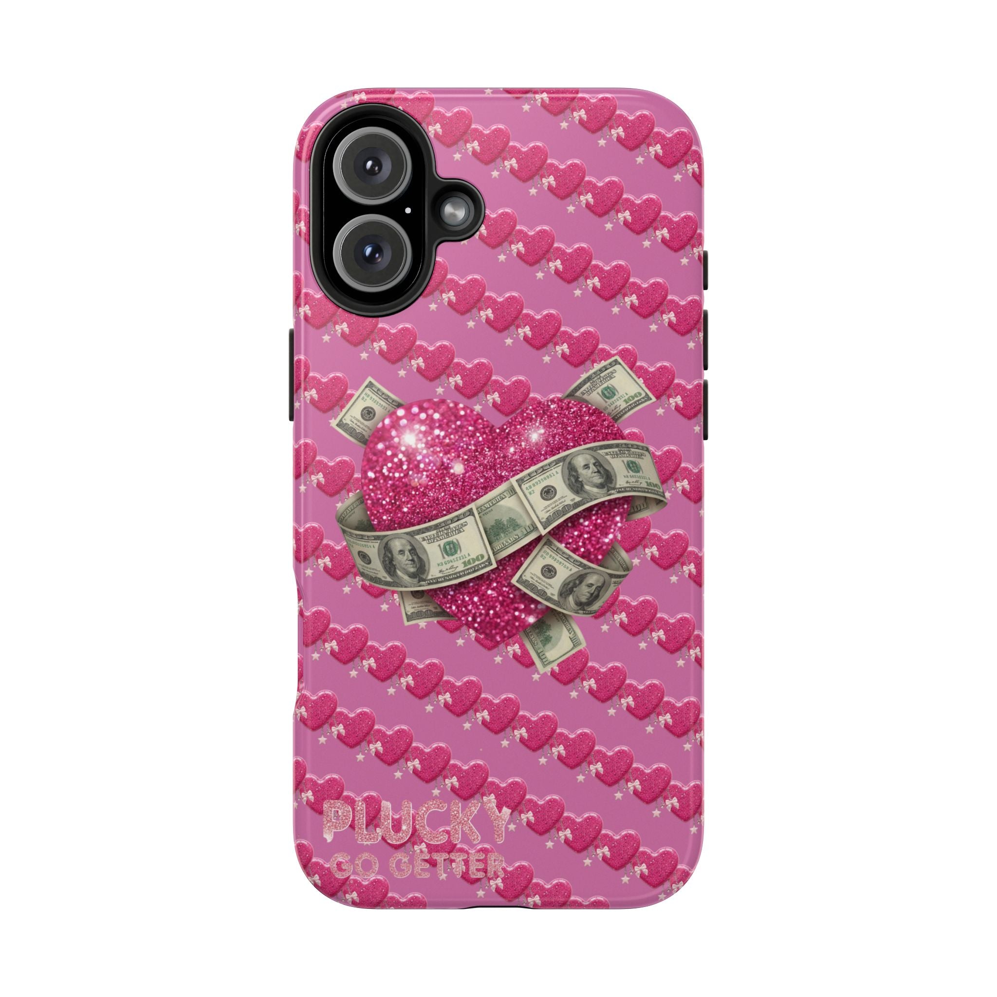 Pink Glitter Heart Phone Case with Cash Wrap — Tough Protective iPhone Case