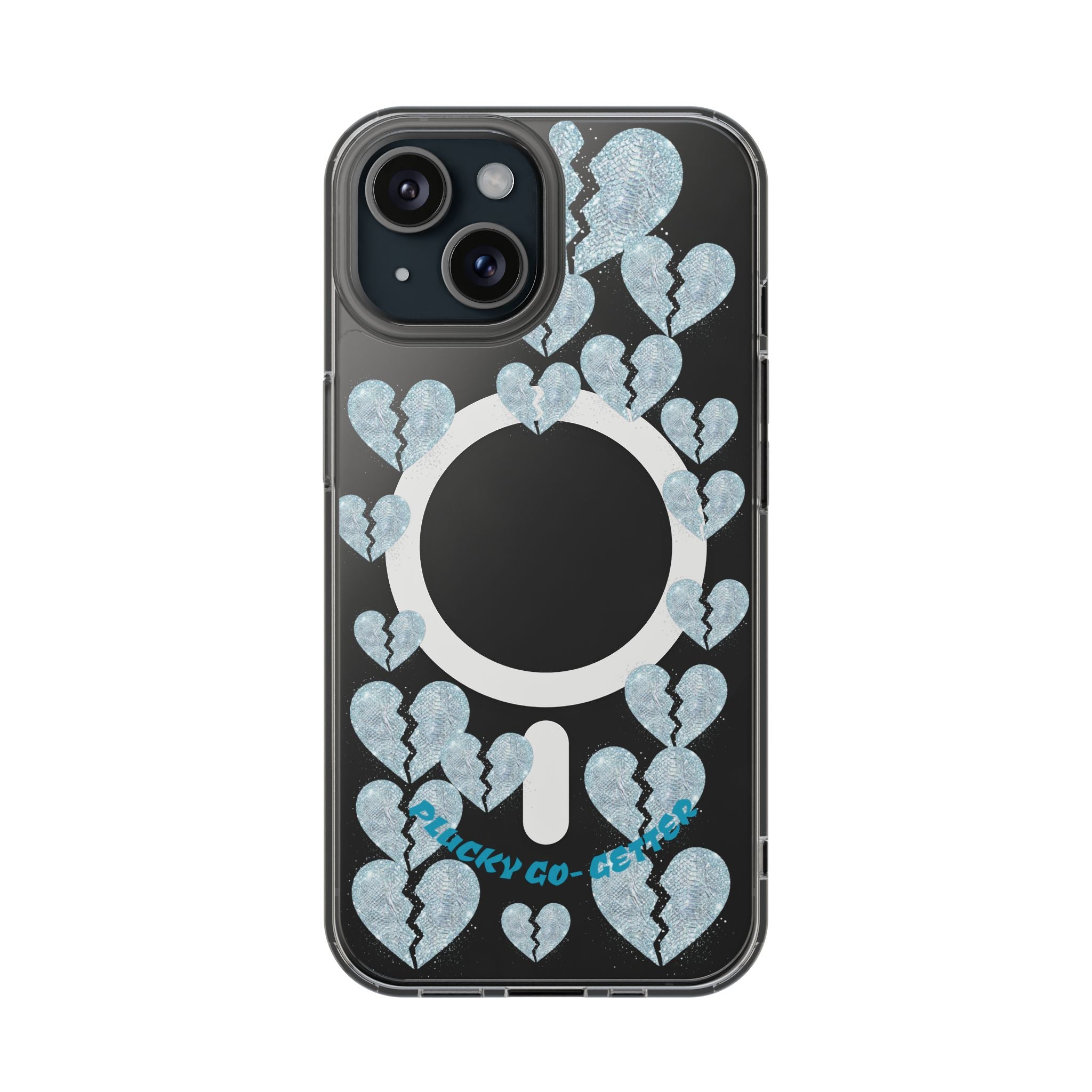 Clear Magnetic Phone Case — Sparkling Broken Hearts Design (Impact-Resistant, MagSafe Compatible)