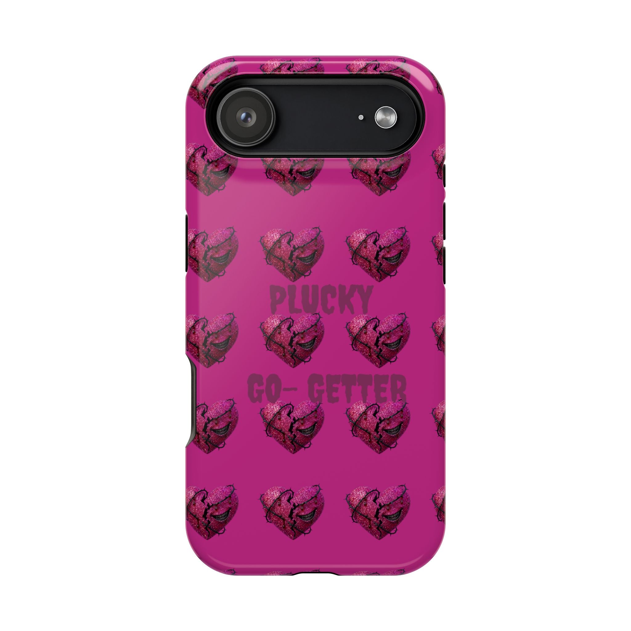 Phone Case — Pink "Plucky Go-Getter" Heart Pattern Magnetic Impact-Resistant Case
